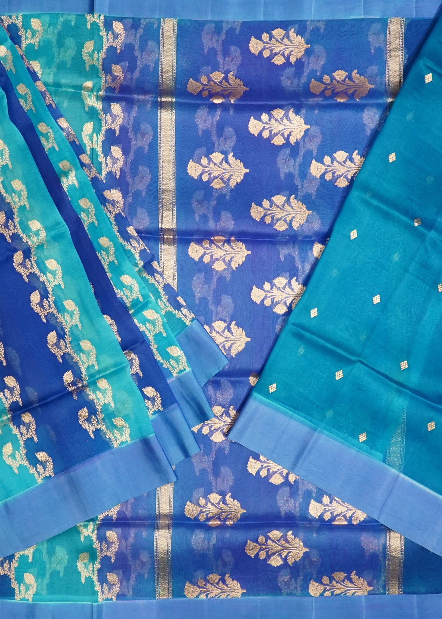 Rama Blue Banaras Rangkaat Kora Pure Silk Handloom Saree