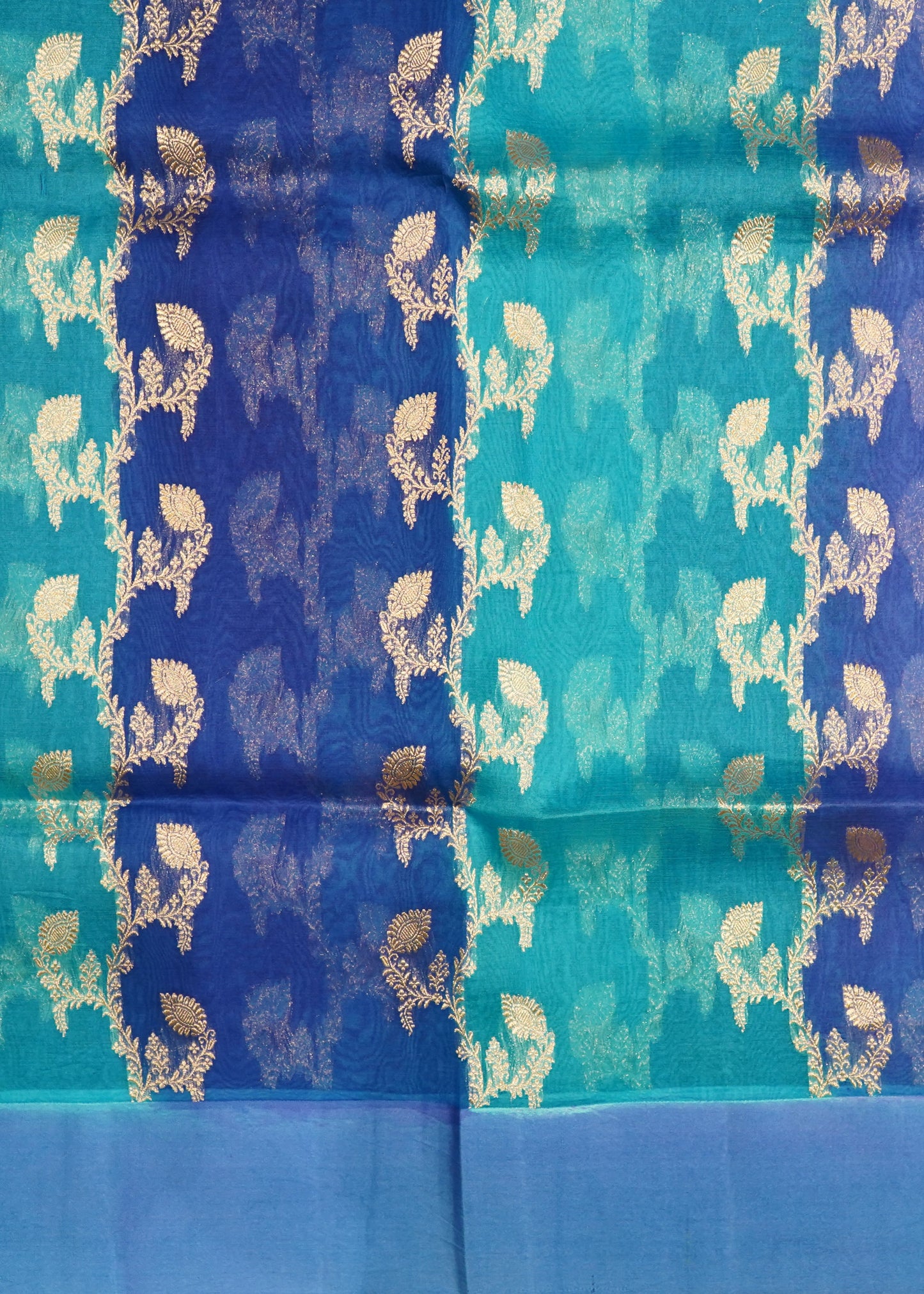 Rama Blue Banaras Rangkaat Kora Pure Silk Handloom Saree