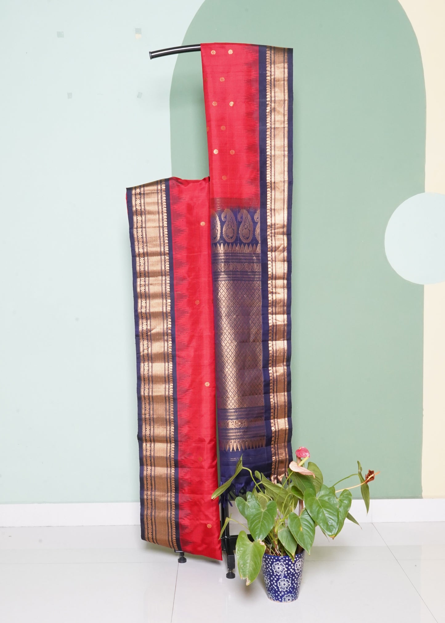 Red Gadwal Checks Zari Buti Pure Silk Saree