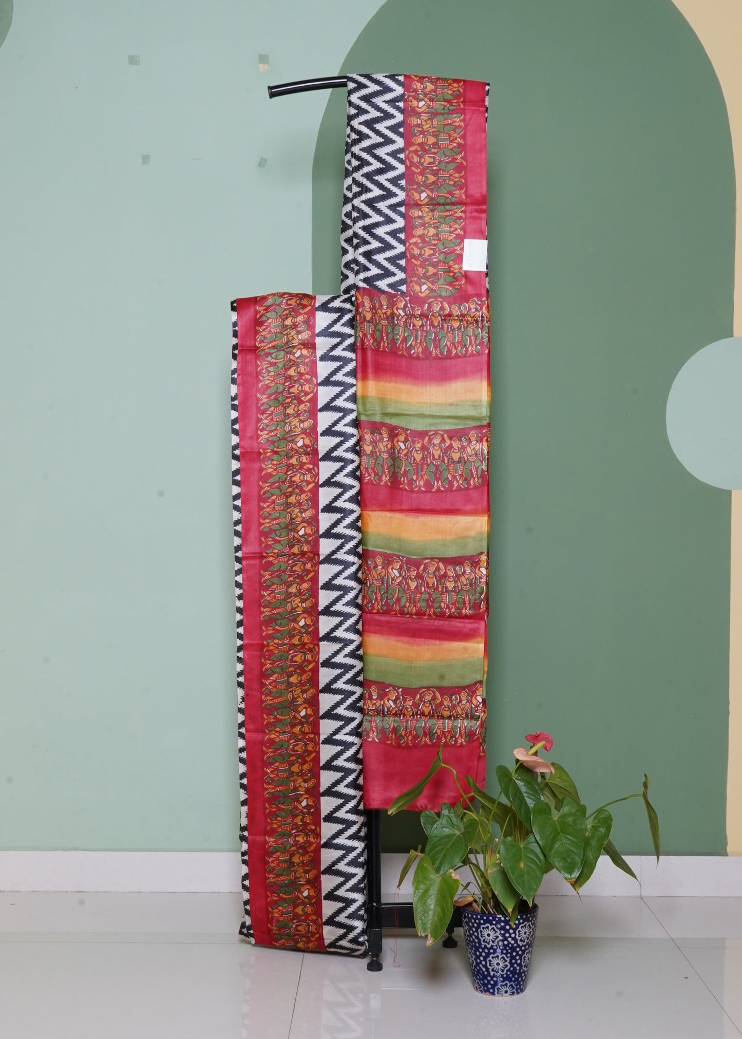 Black Tussar Hand Block Print Pure Handloom Saree