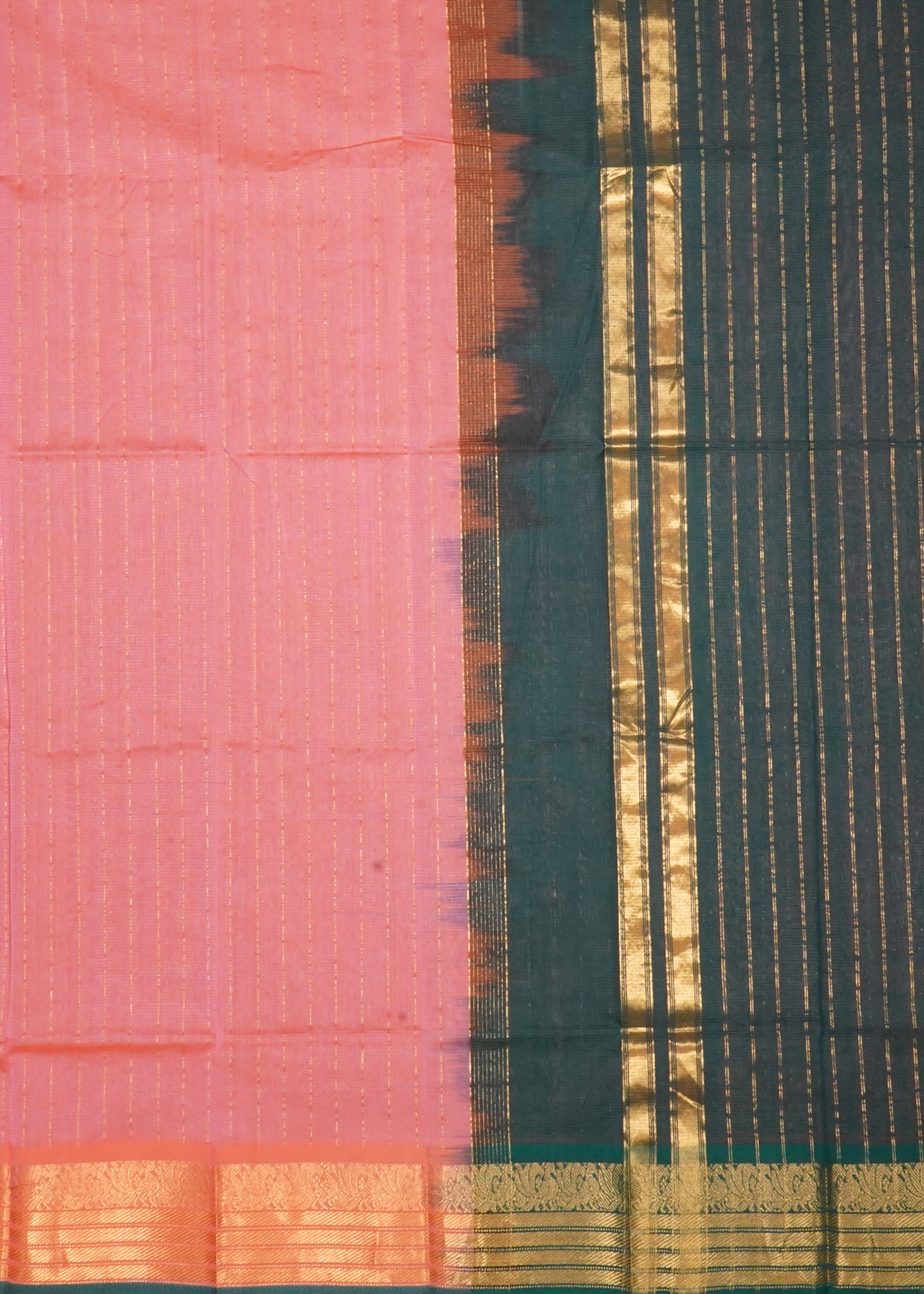 Apricot Peteru Zari Border Pure Silk Cotton Handloom Saree