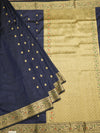 Navy Blue Banaras Katan Silk Saree with Thread Border