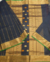 Navy Blue Kanchi Silk Cotton Saree with Zari Silk Handloom Saree
