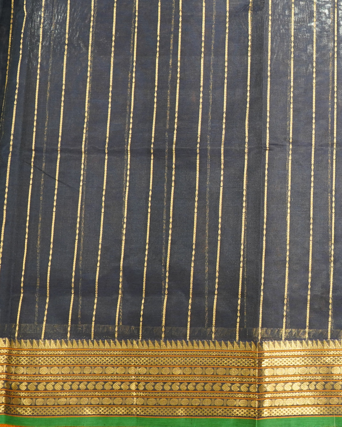 Navy Blue Kanchi Silk Cotton Saree with Zari Silk Handloom Saree
