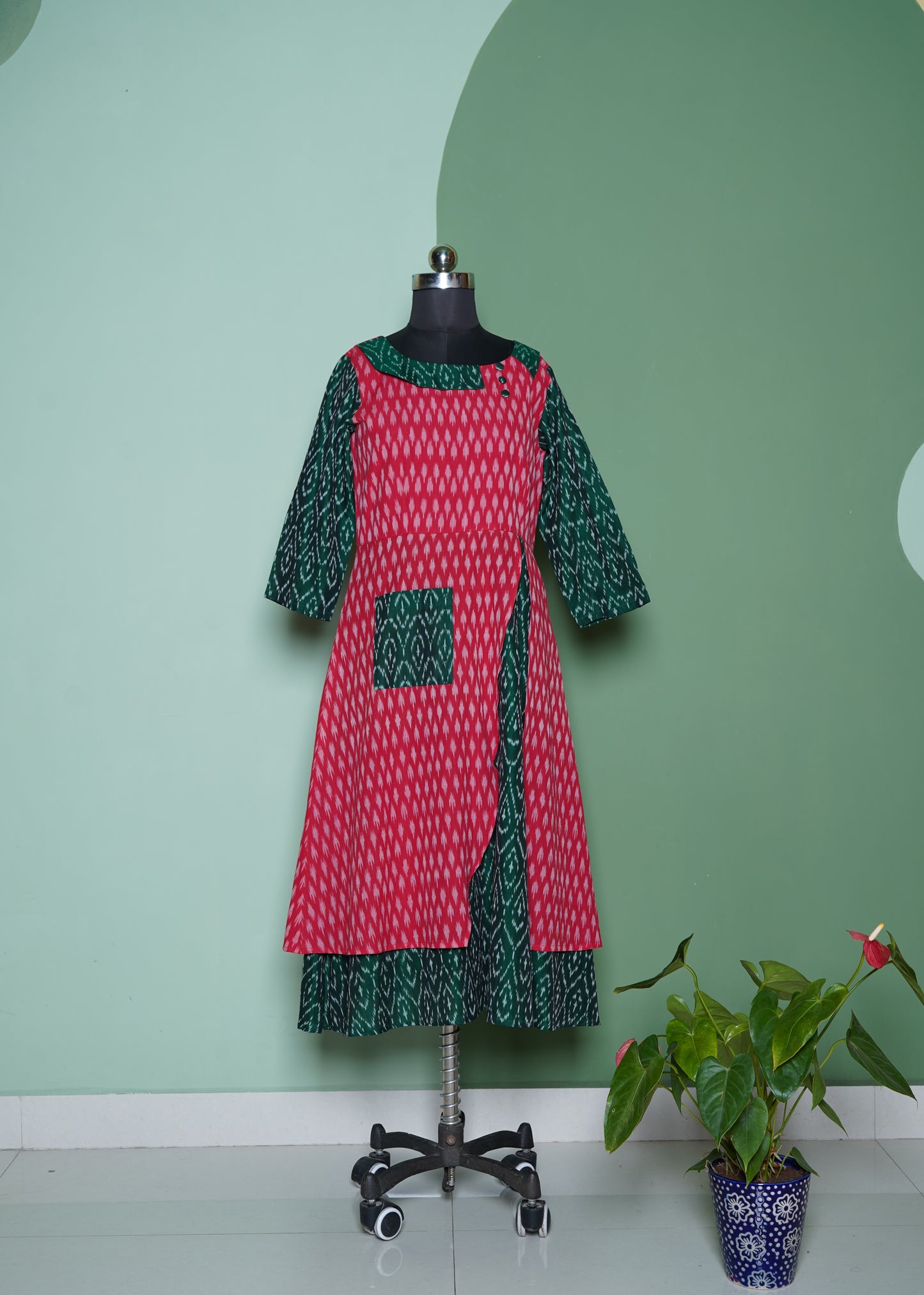 Ikkat Cotton Dress with Layers for Women
