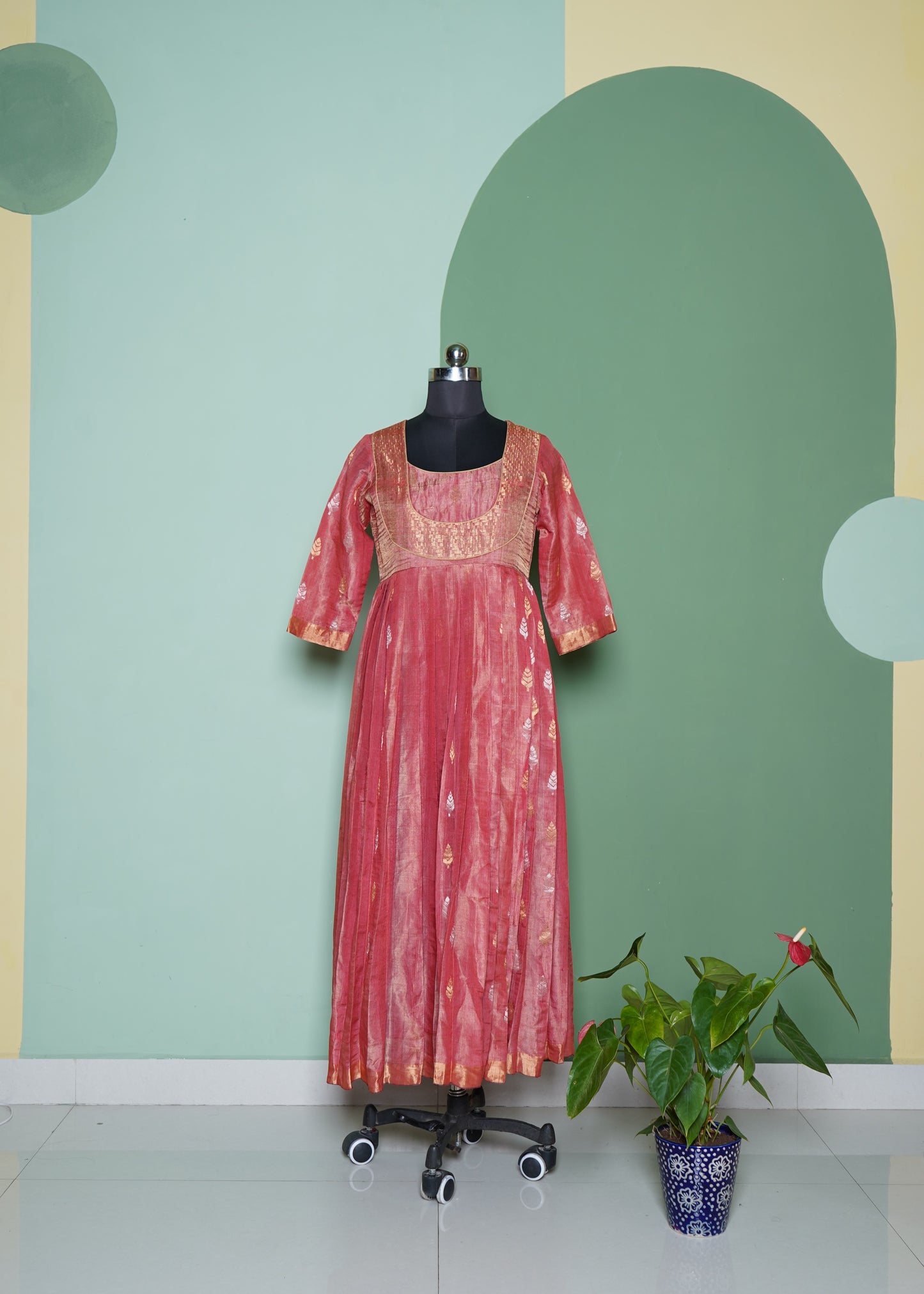 Tusser Silk Onion Pink all over Buti Dress for Women