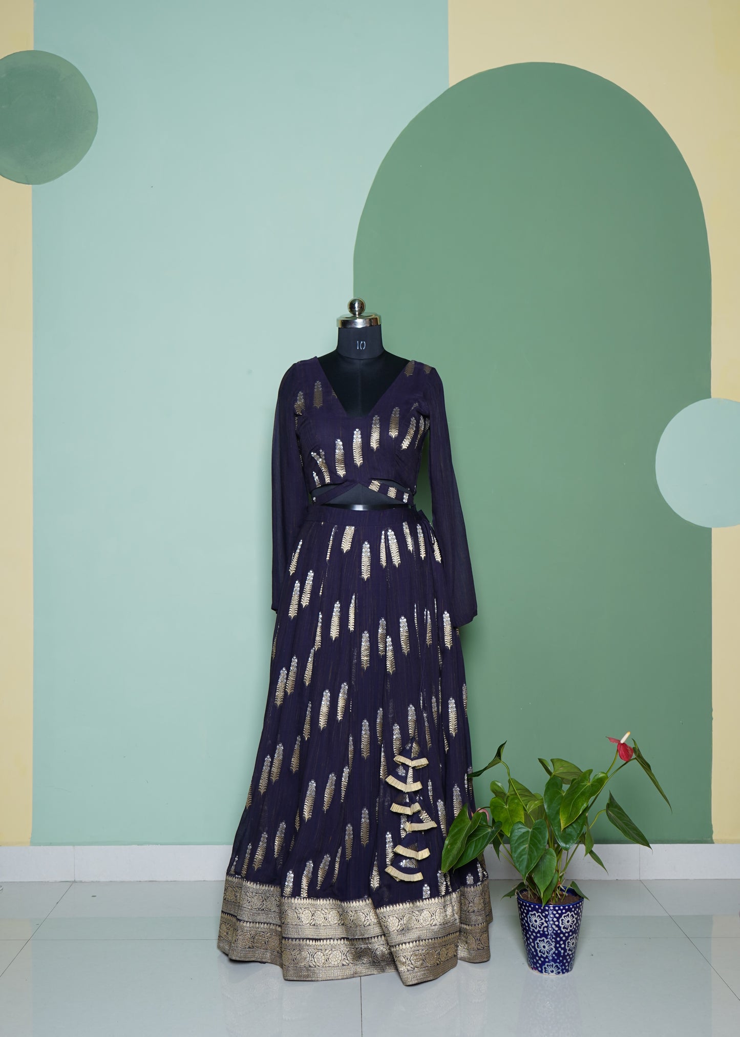 Banaras Zari Butti Ethnic Navy Blue Lehanga