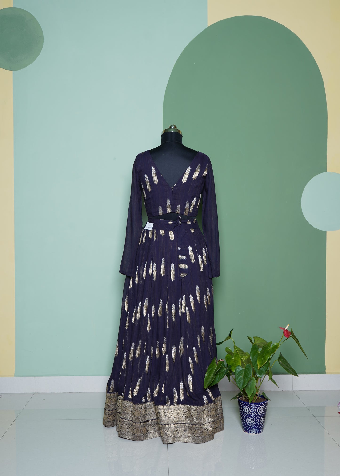 Banaras Zari Butti Ethnic Navy Blue Lehanga