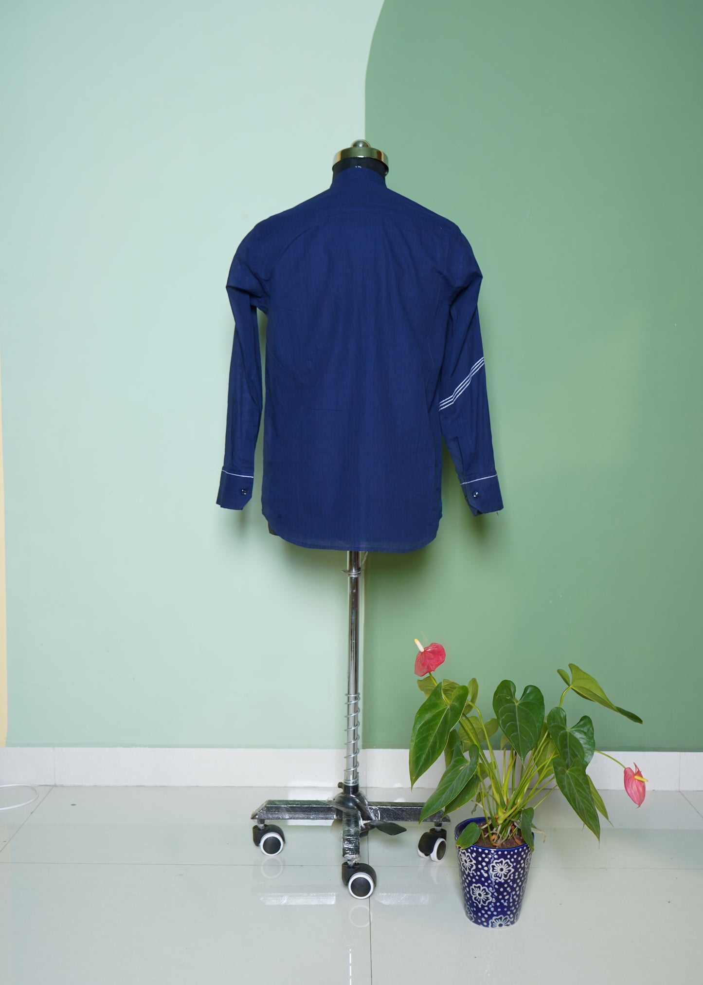 Jaipur Navy Blue Dyed Cotton Shirt with Running Embroidery