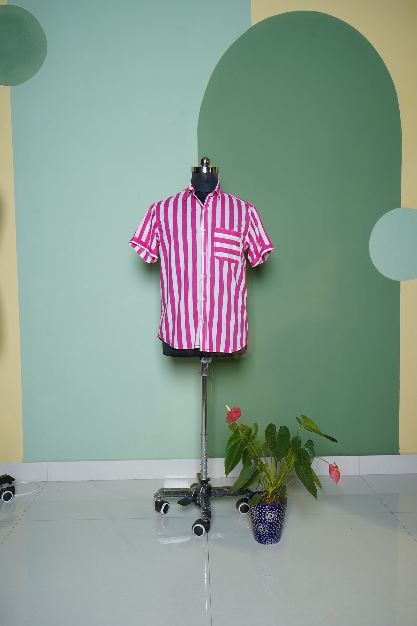 Mul Cotton Pink White Striped Shirt