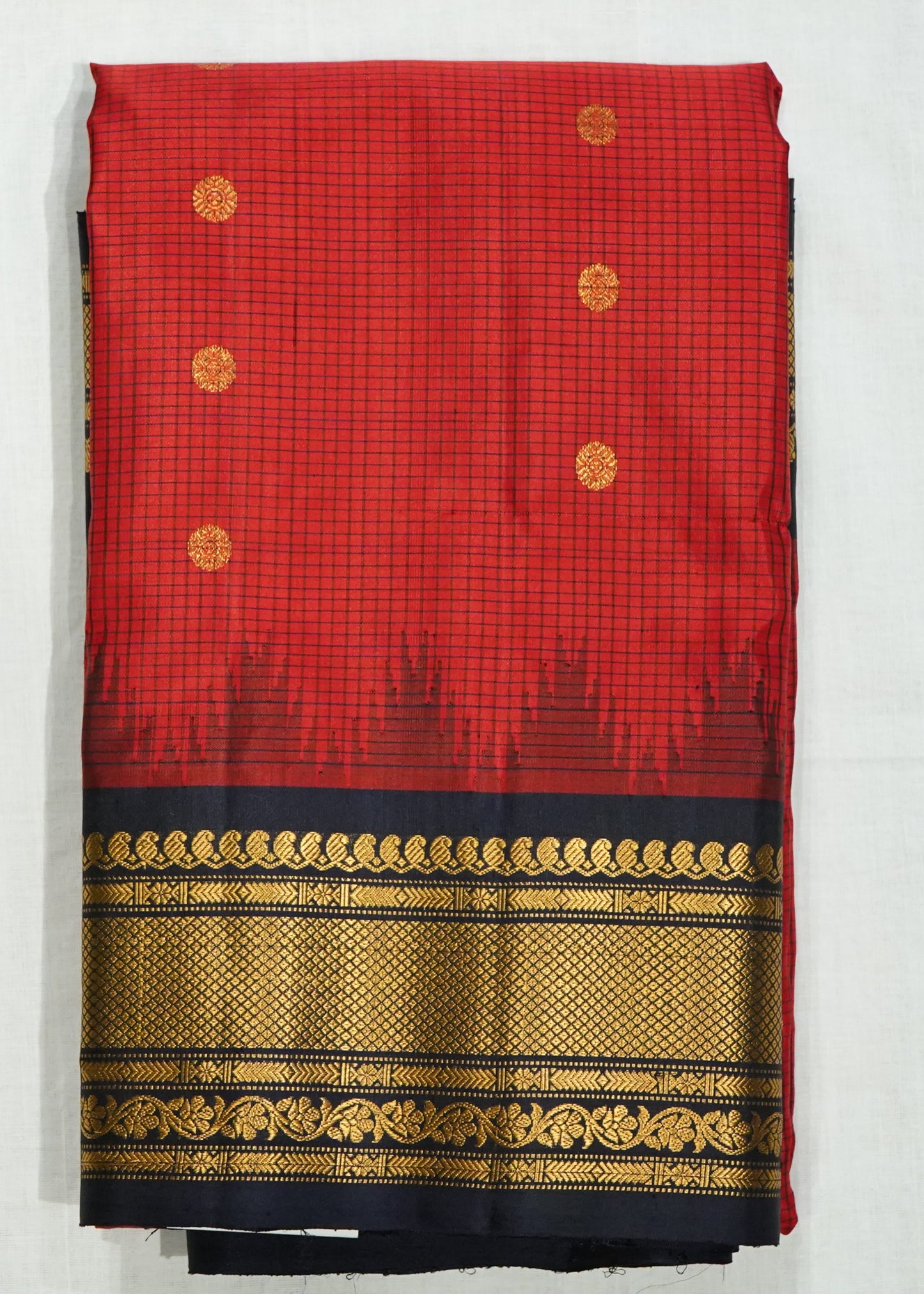 Red Gadwal Checks Zari Buti Pure Silk Saree