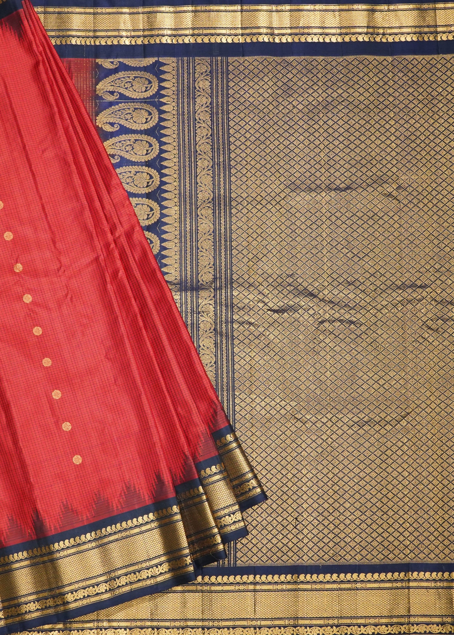 Red Gadwal Checks Zari Buti Pure Silk Saree