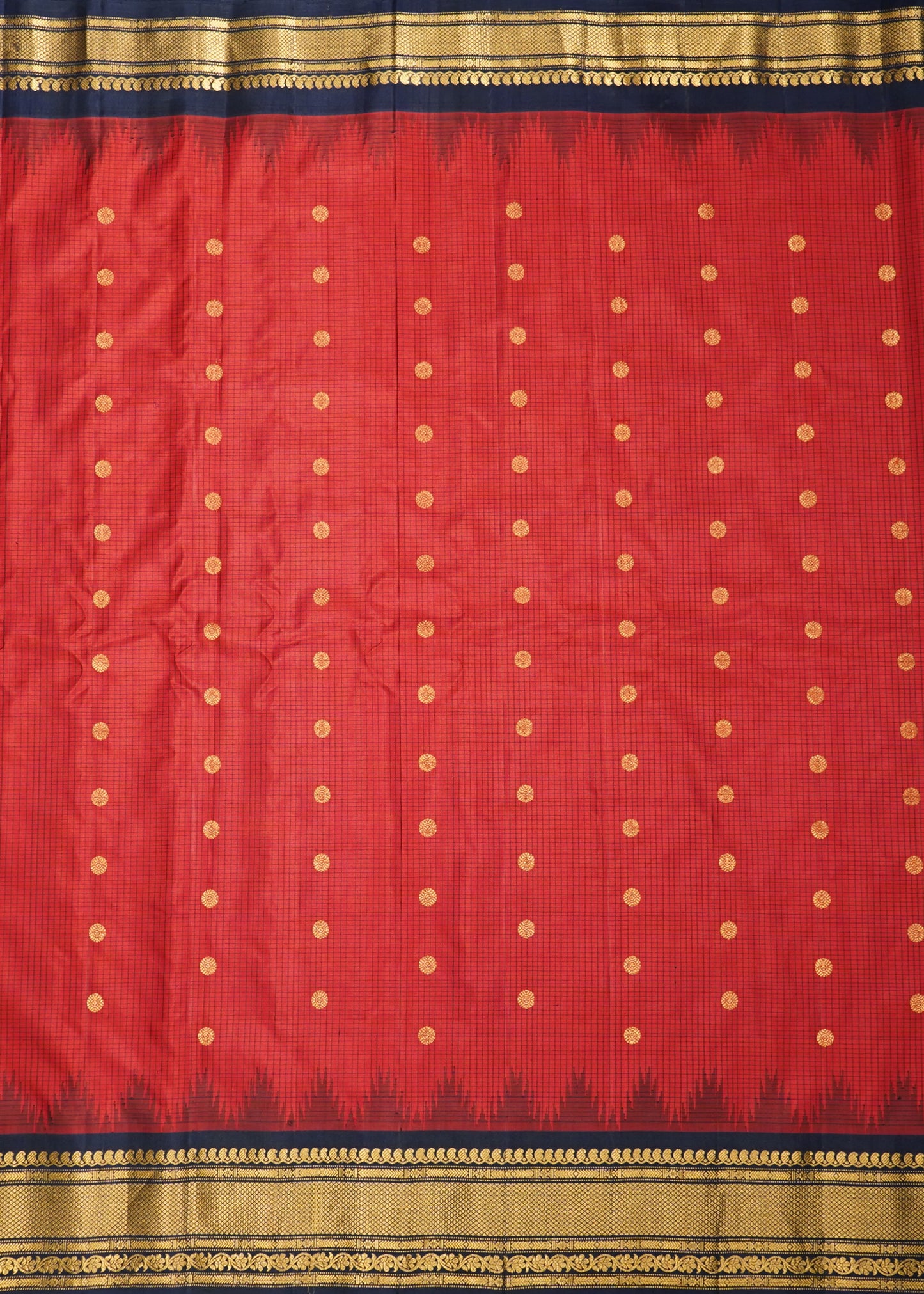 Red Gadwal Checks Zari Buti Pure Silk Saree