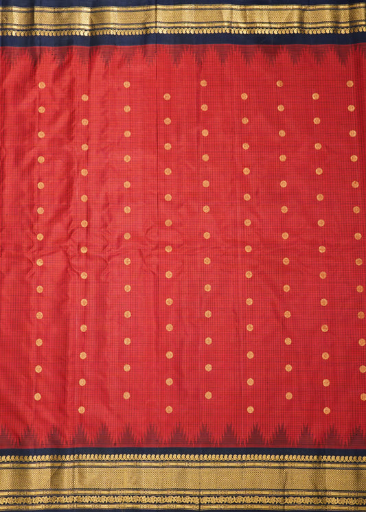 Red Gadwal Checks Zari Buti Pure Silk Saree