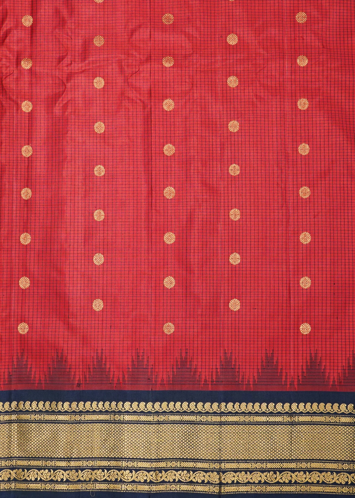 Red Gadwal Checks Zari Buti Pure Silk Saree