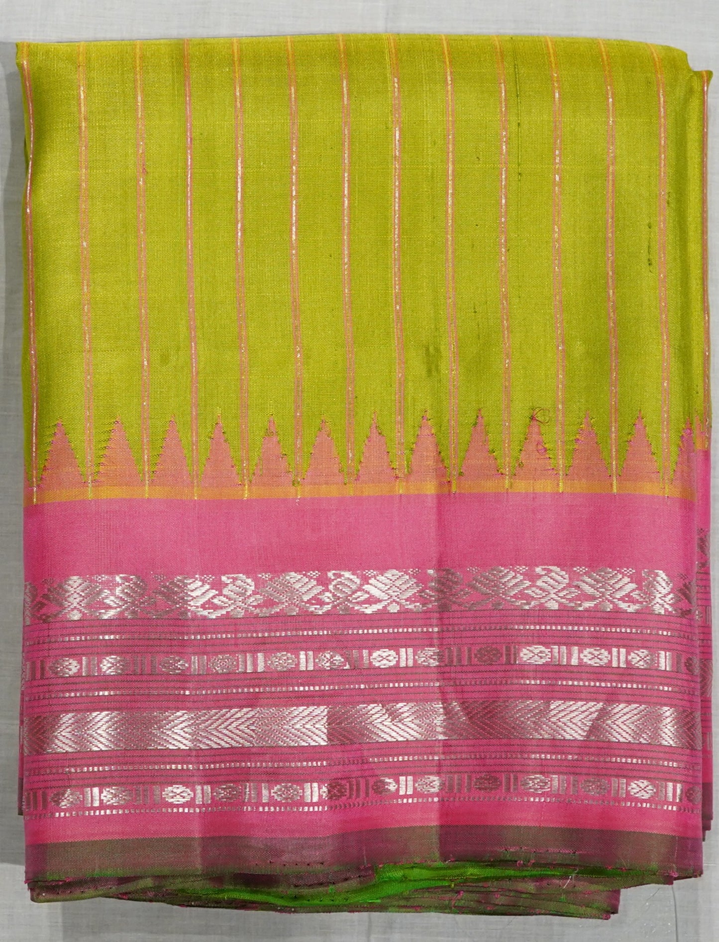 Parrot Green Gadwal Zari Buti Pure Silk Saree