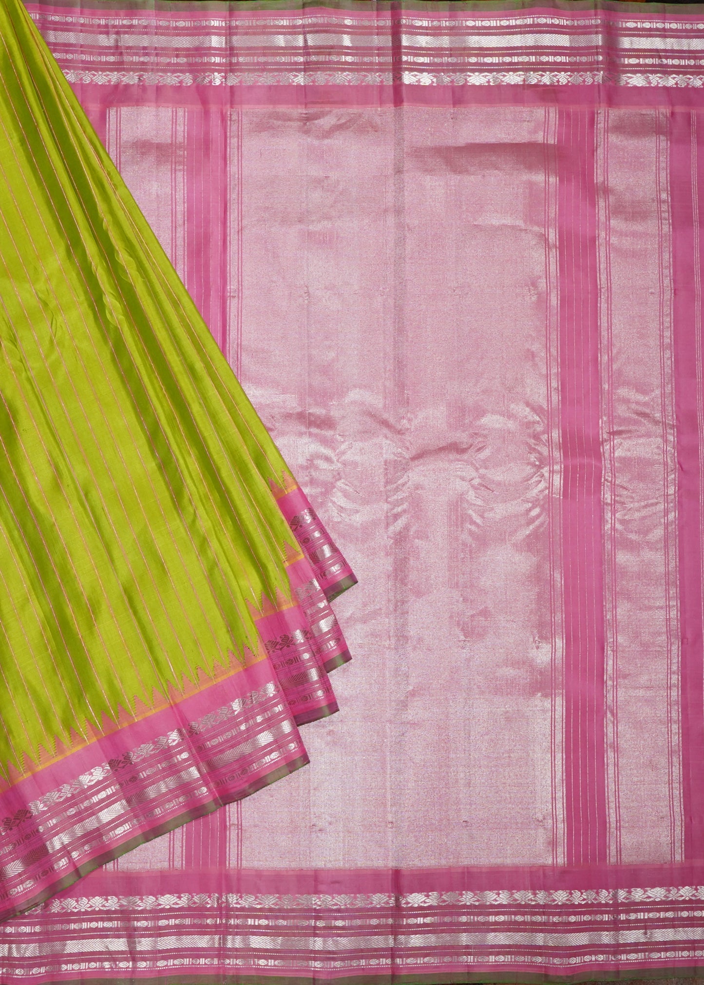 Parrot Green Gadwal Zari Buti Pure Silk Saree