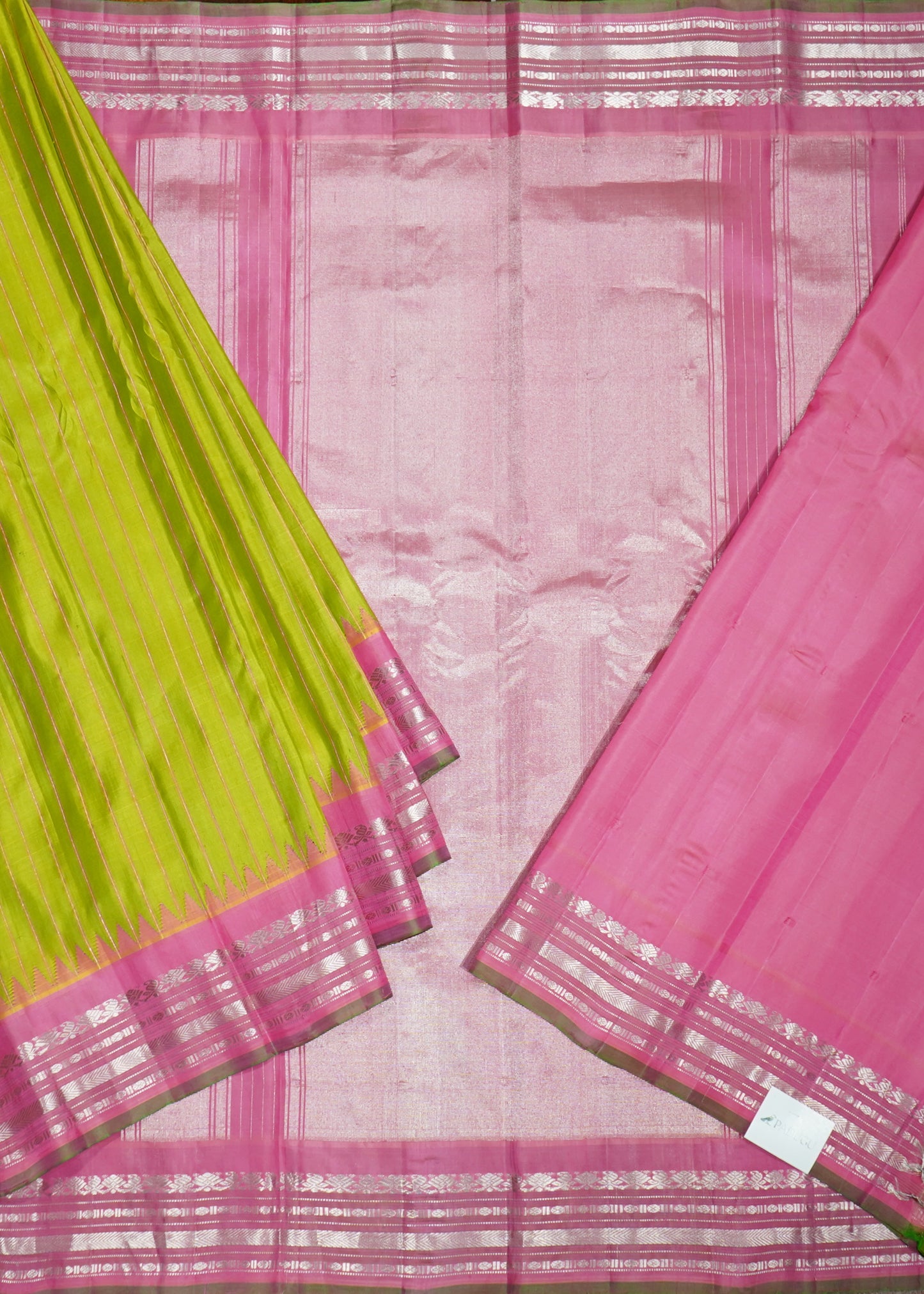 Parrot Green Gadwal Zari Buti Pure Silk Saree