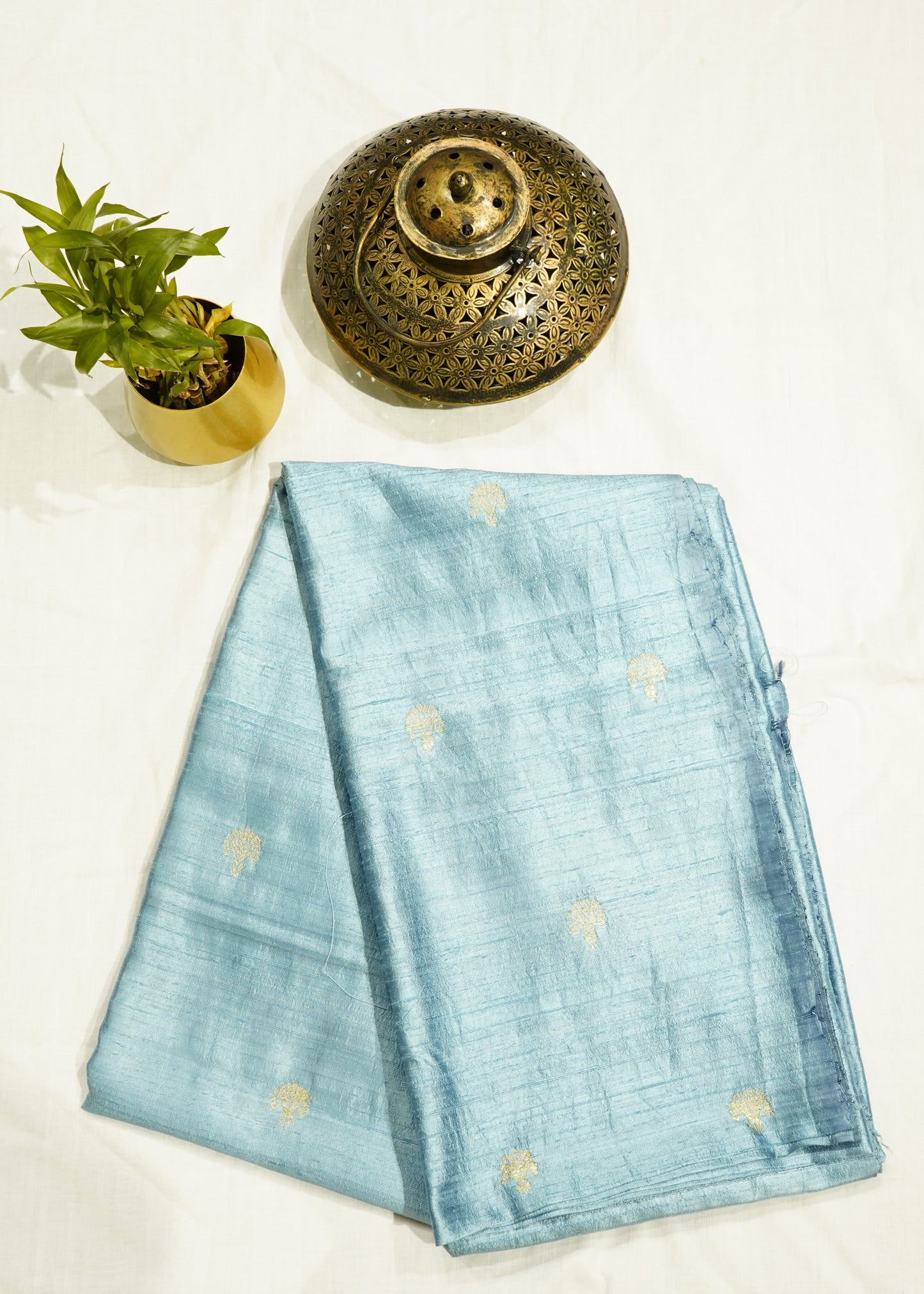 Light Blue Banaras Raws Pure Silk Handloom Fabric