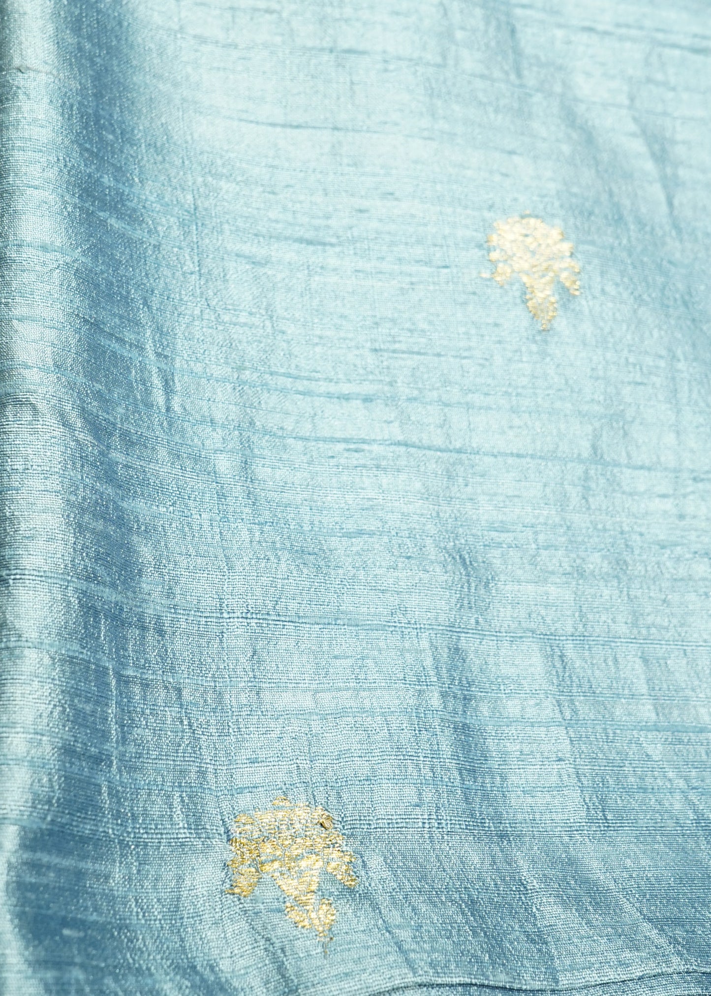 Light Blue Banaras Raws Pure Silk Handloom Fabric