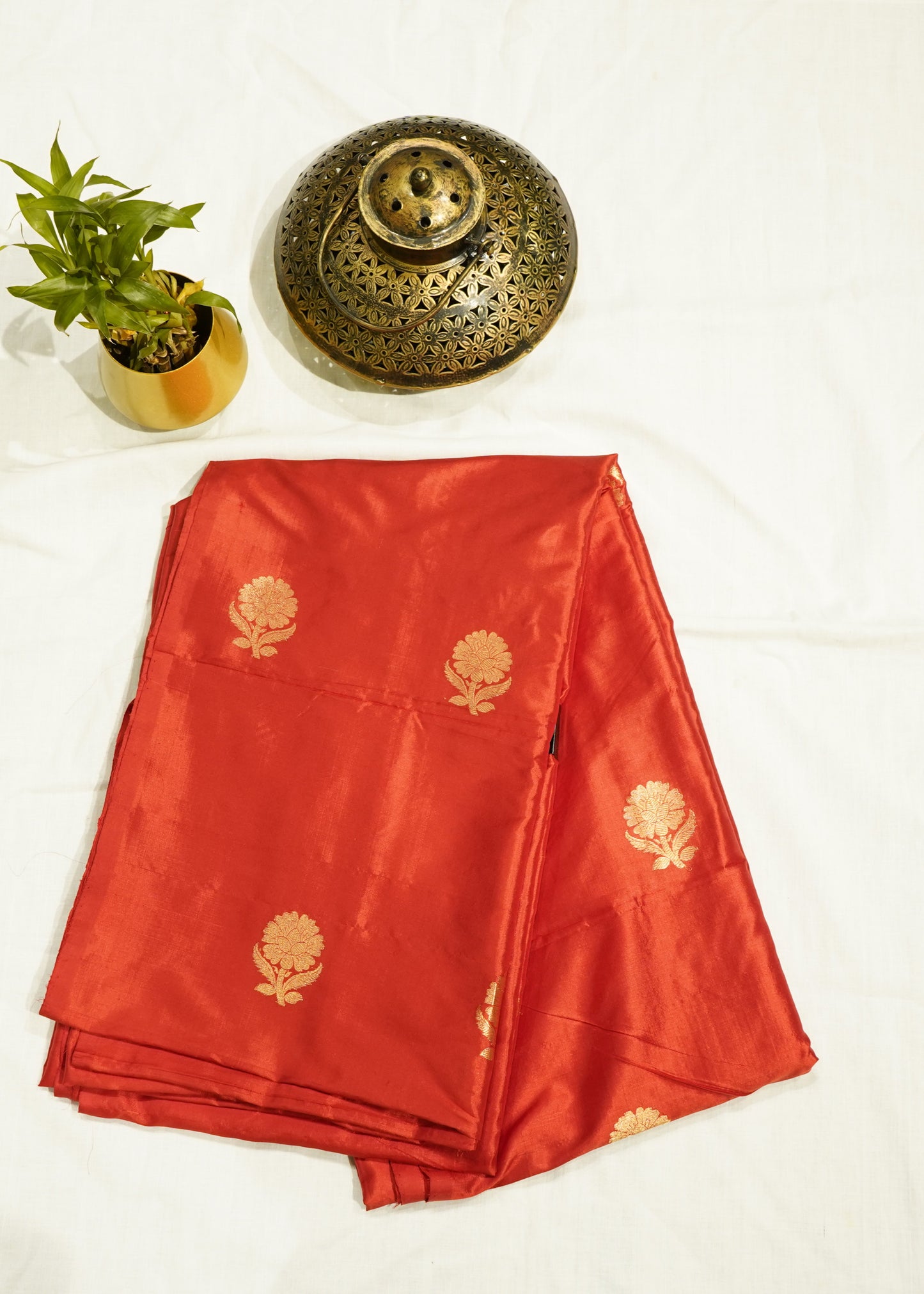 Red Banaras Kathan Pure Silk Handloom Fabric