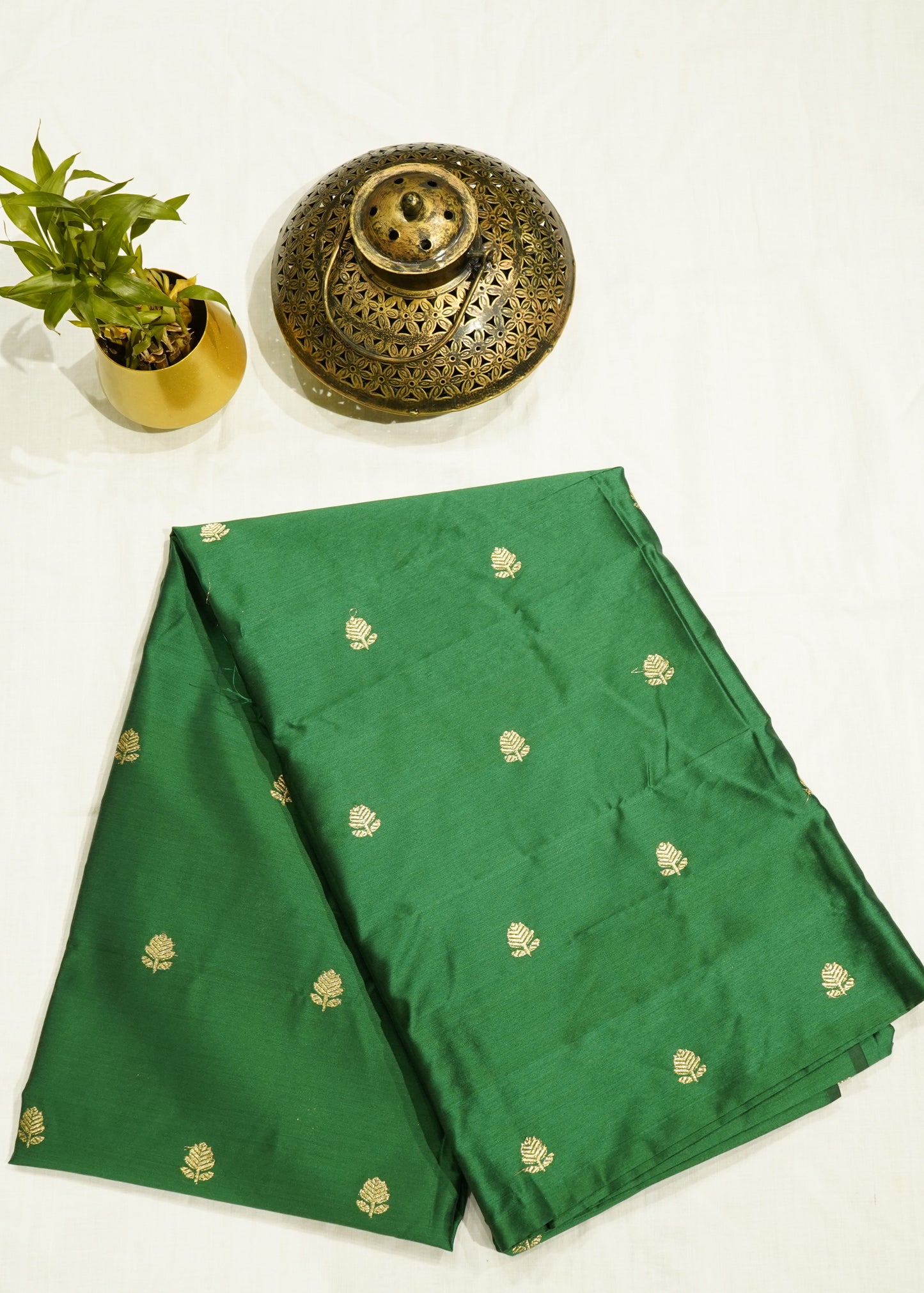 Green Banaras Zari Buti Pure Silk Handloom Fabric