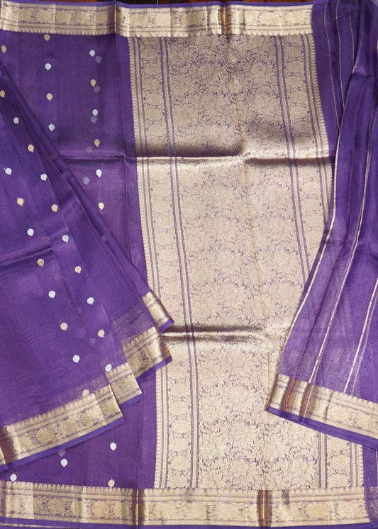 Purple Kora Banaras Silk Saree