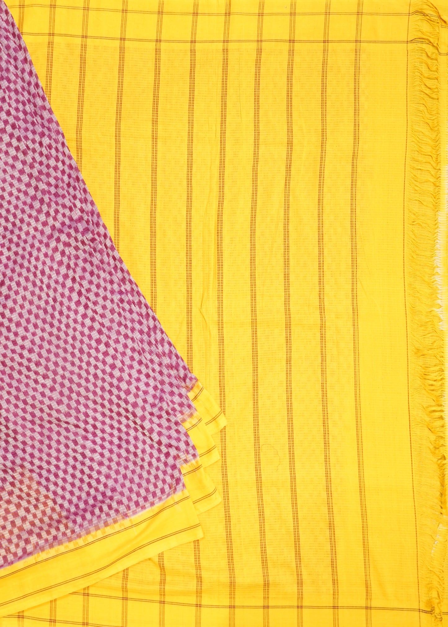 Pink Pochampally Ikkat Missing Checks Pure Cotton Handloom Saree