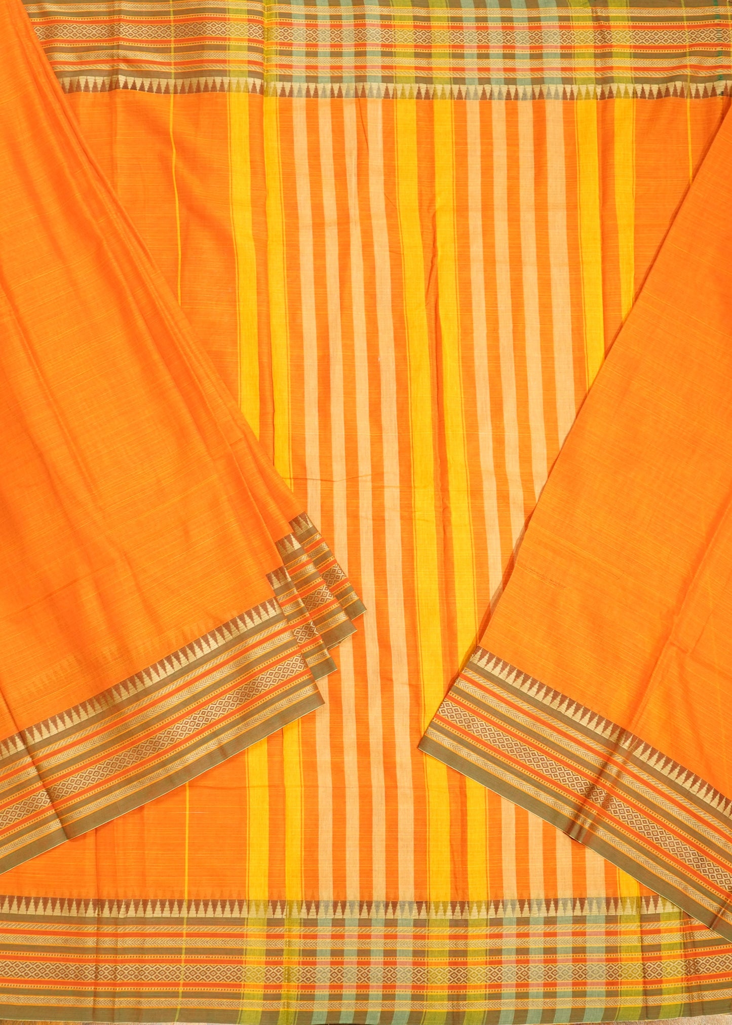Orange Narayanpet Pure Cotton Handloom Saree