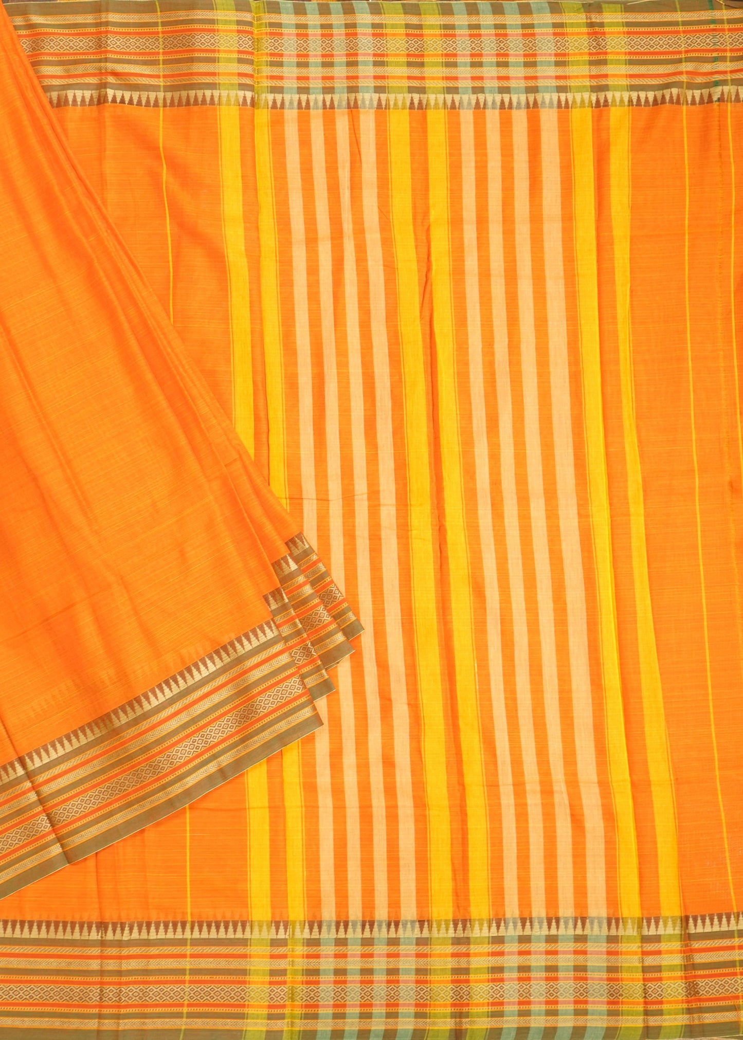 Orange Narayanpet Pure Cotton Handloom Saree