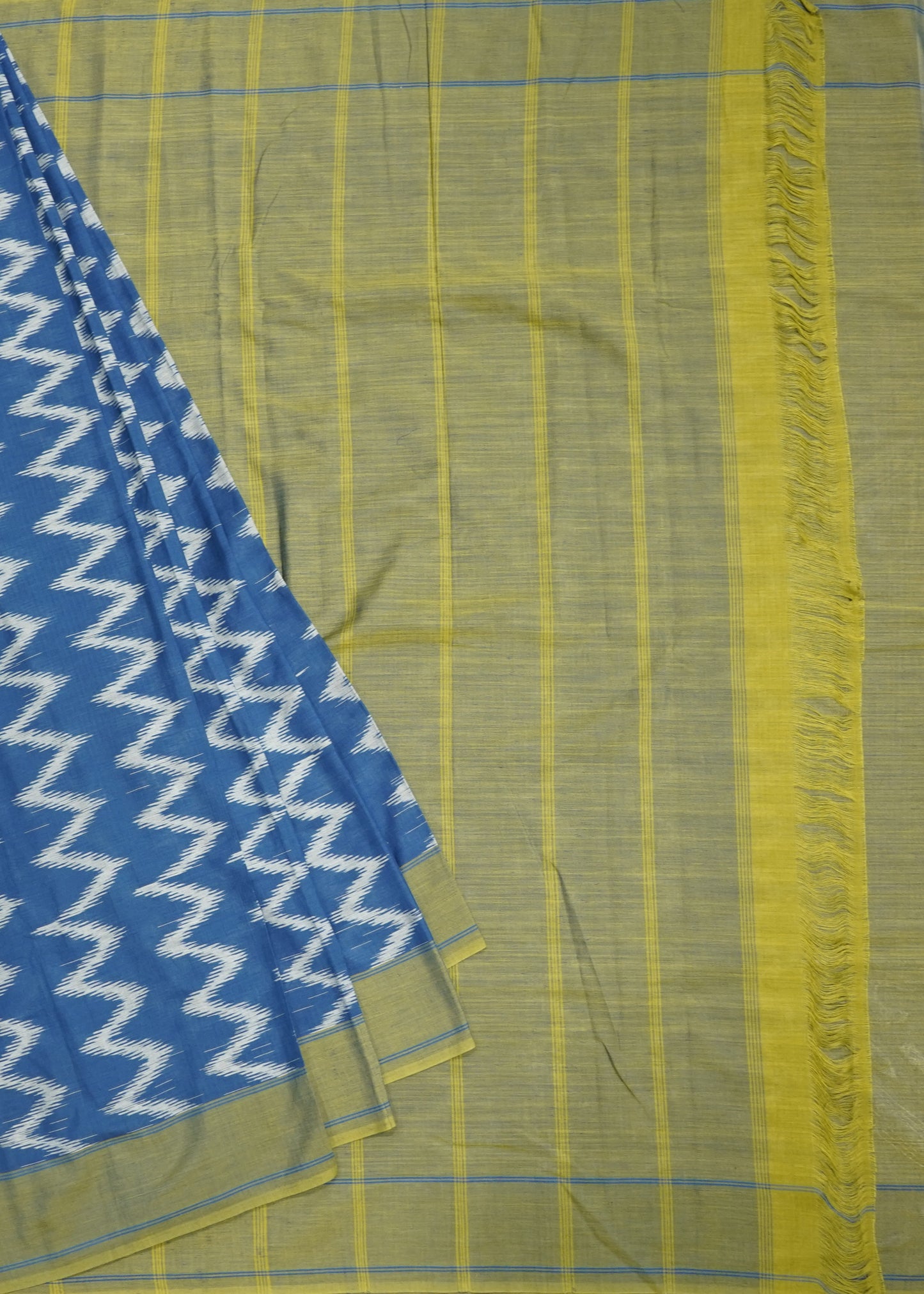 Blue Pochampally Warp Ikkat All Over Pure Cotton Handloom Saree
