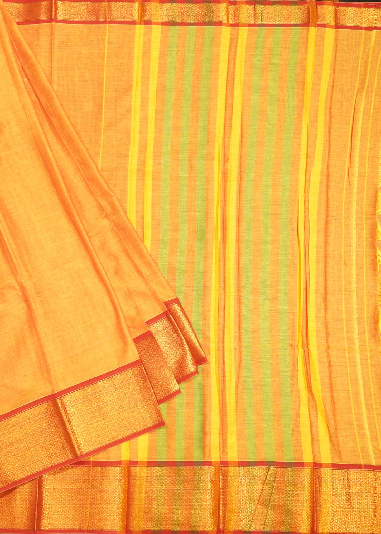 Orange Narayanpet Pure Cotton Handloom Saree