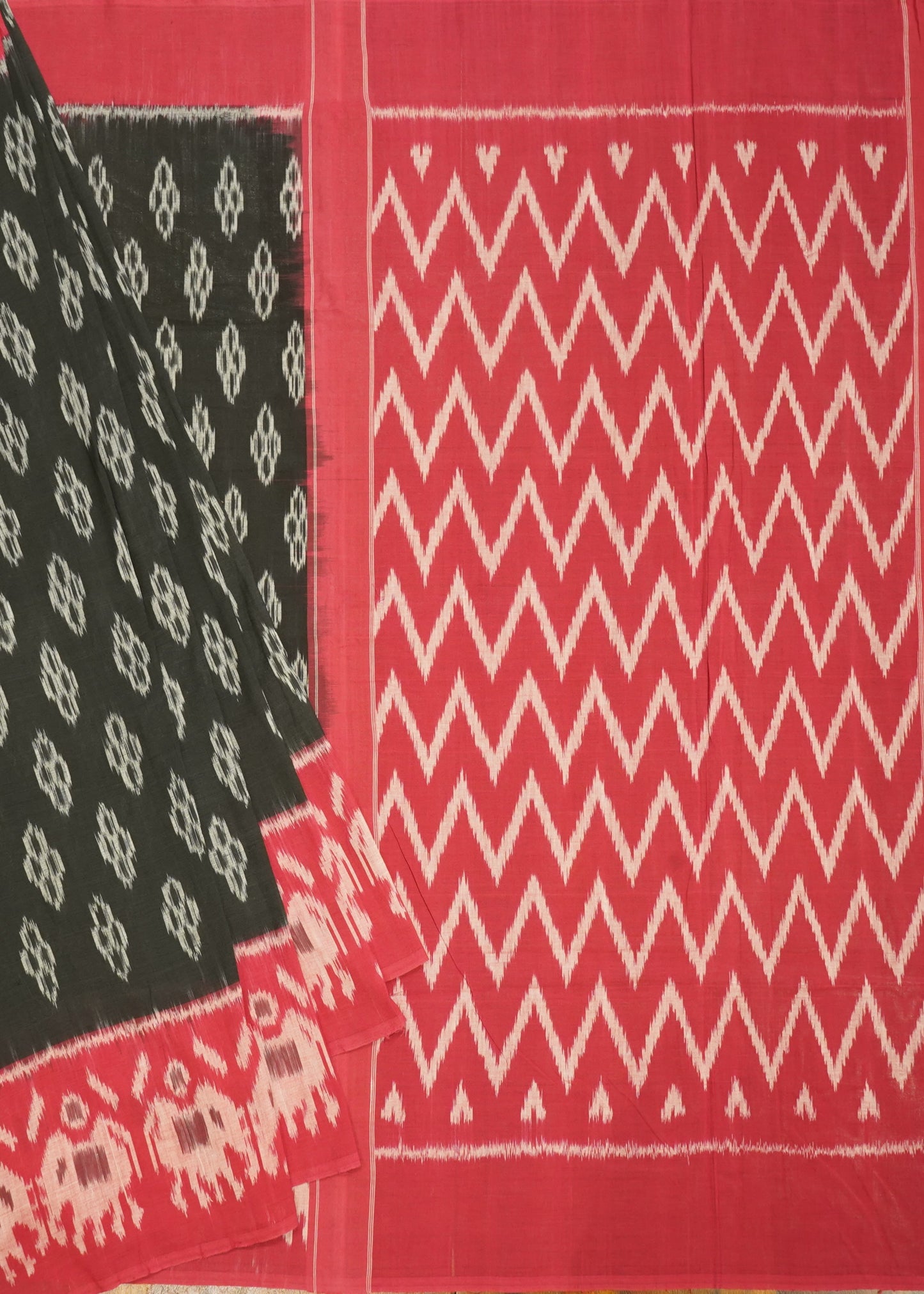 Black Pochampally Weft Ikkat All Over Pure Cotton Handloom Saree