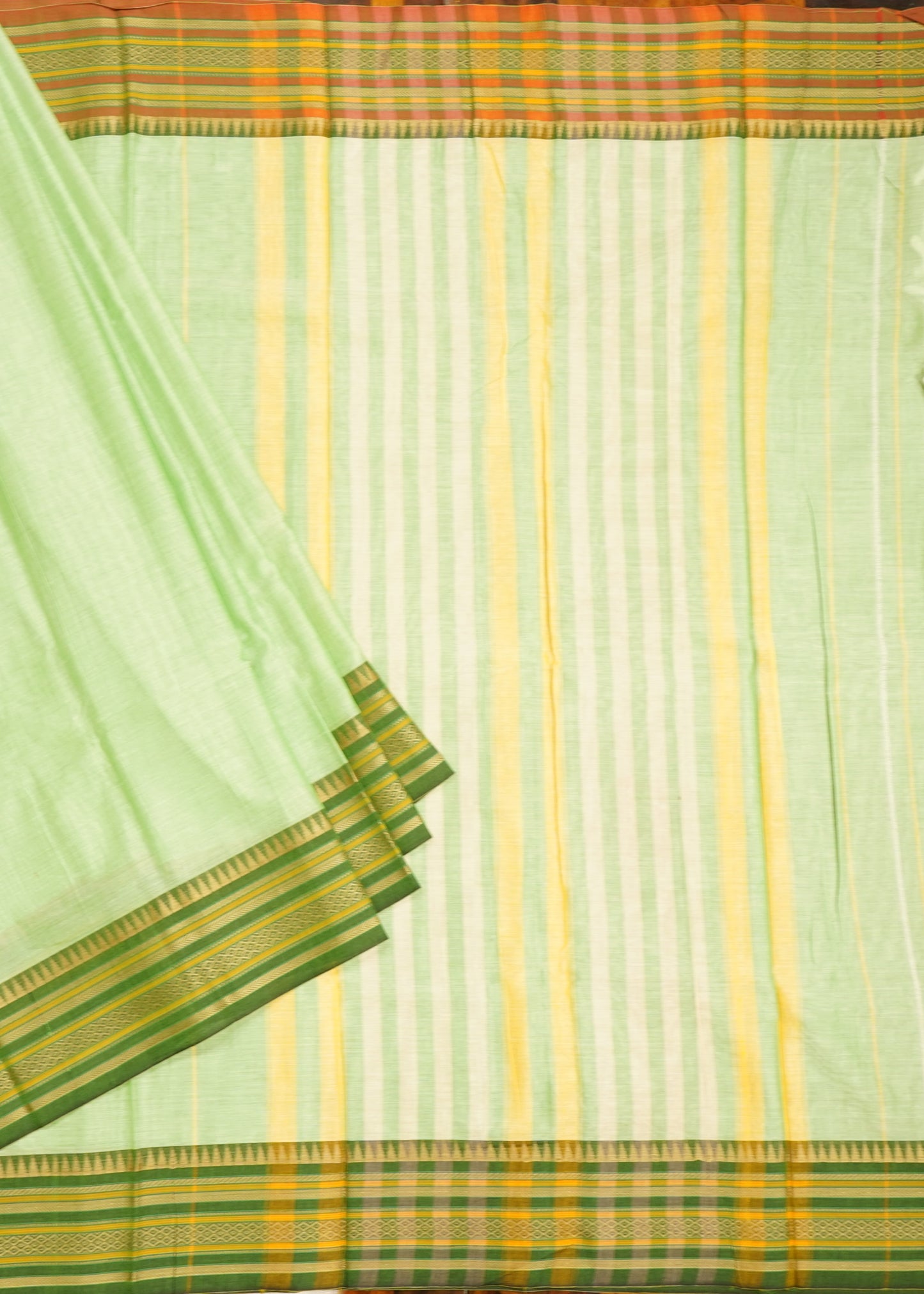 Light Green Narayanpet Pure Cotton Handloom Saree