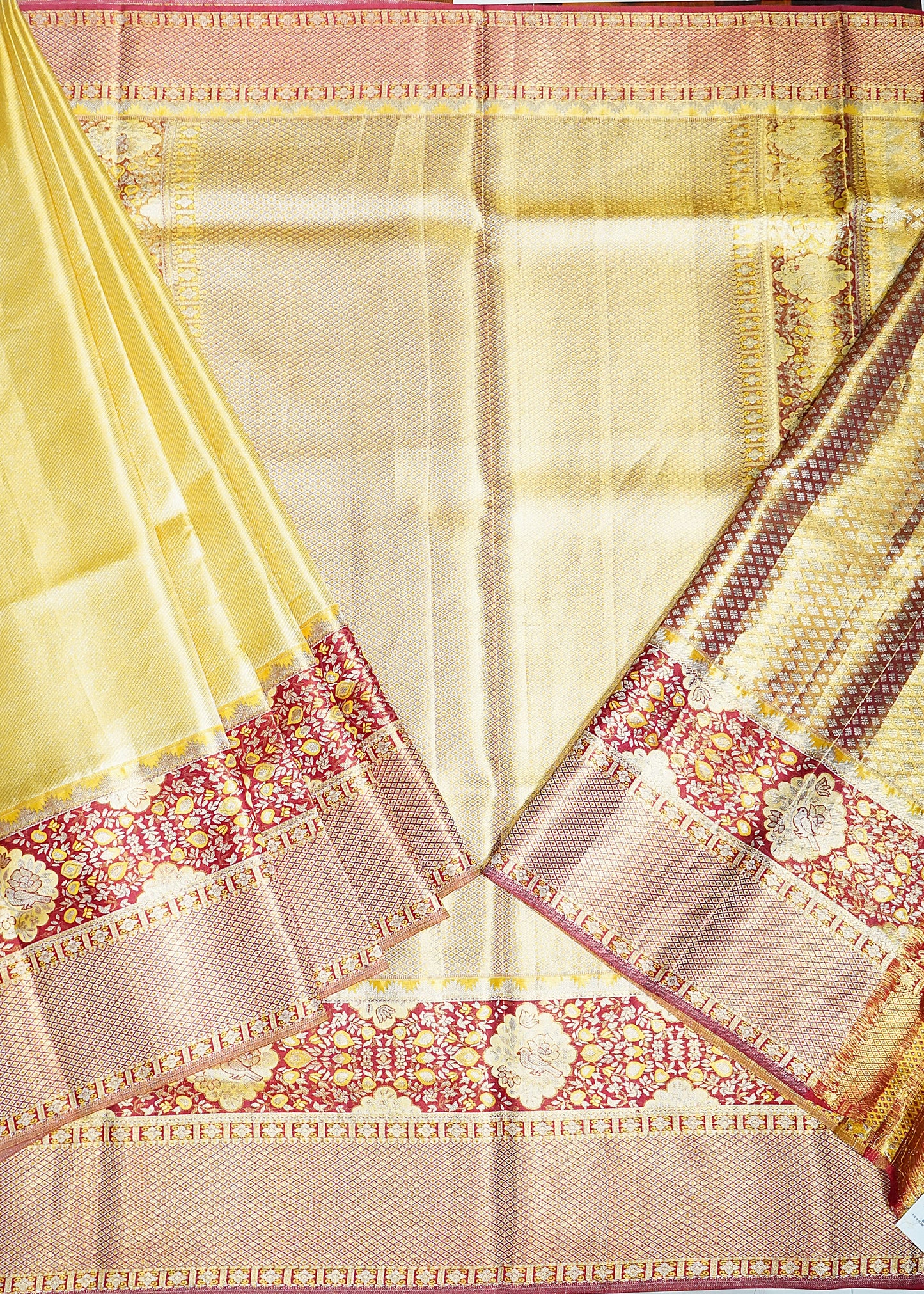 Yellow Gold Kanchi All Over Zari Tissue Pure Silk Handloom Saree