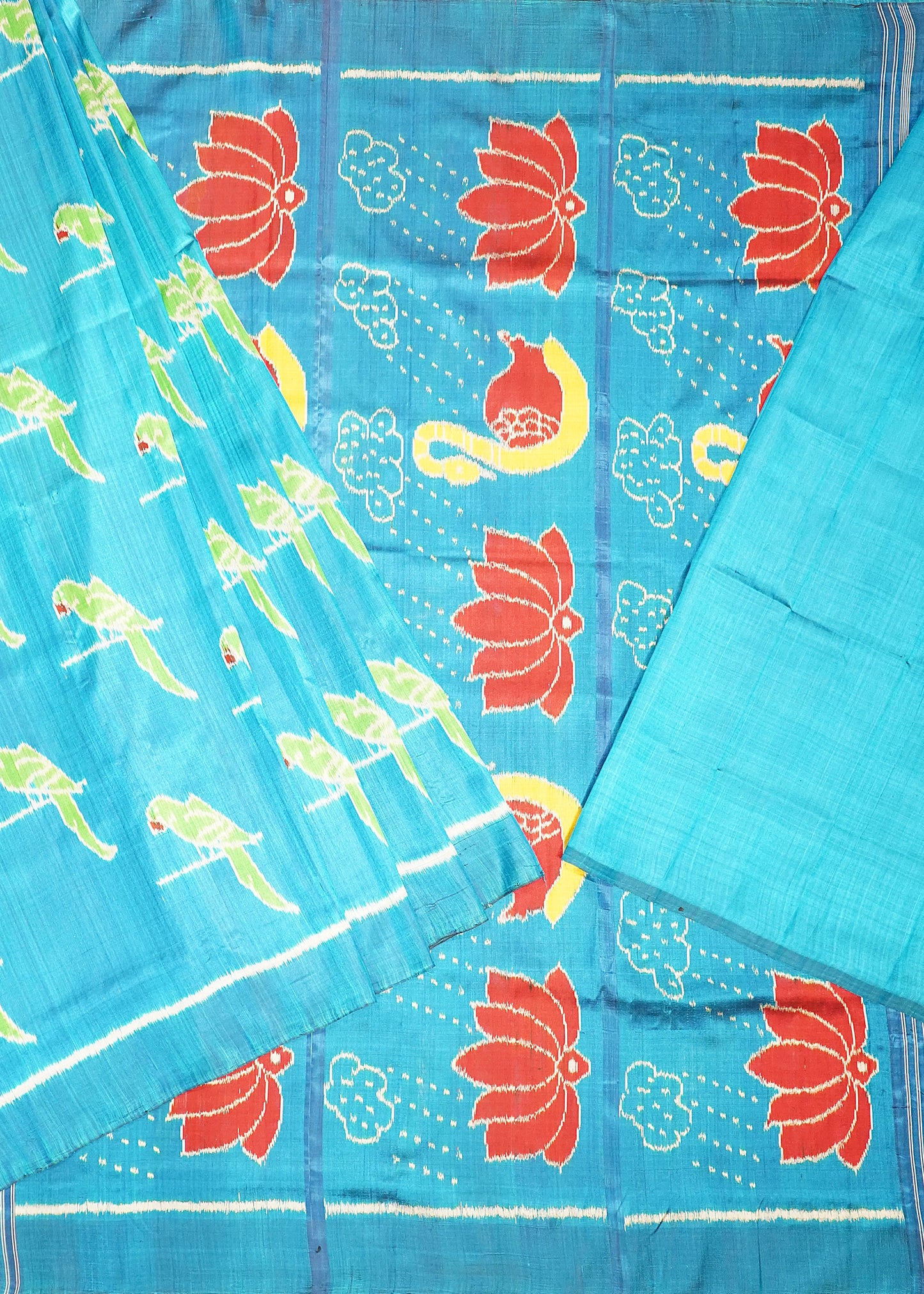 Rama Blue Orissa Ikkat Parrots Design Pure Silk Handloom Saree