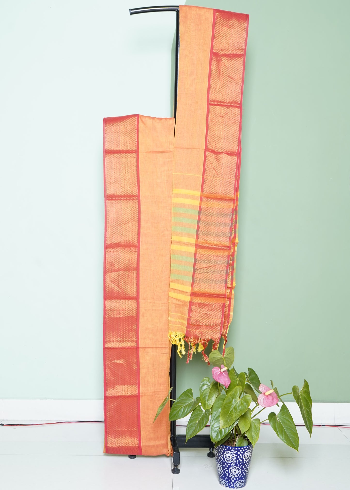 Orange Narayanpet Pure Cotton Handloom Saree