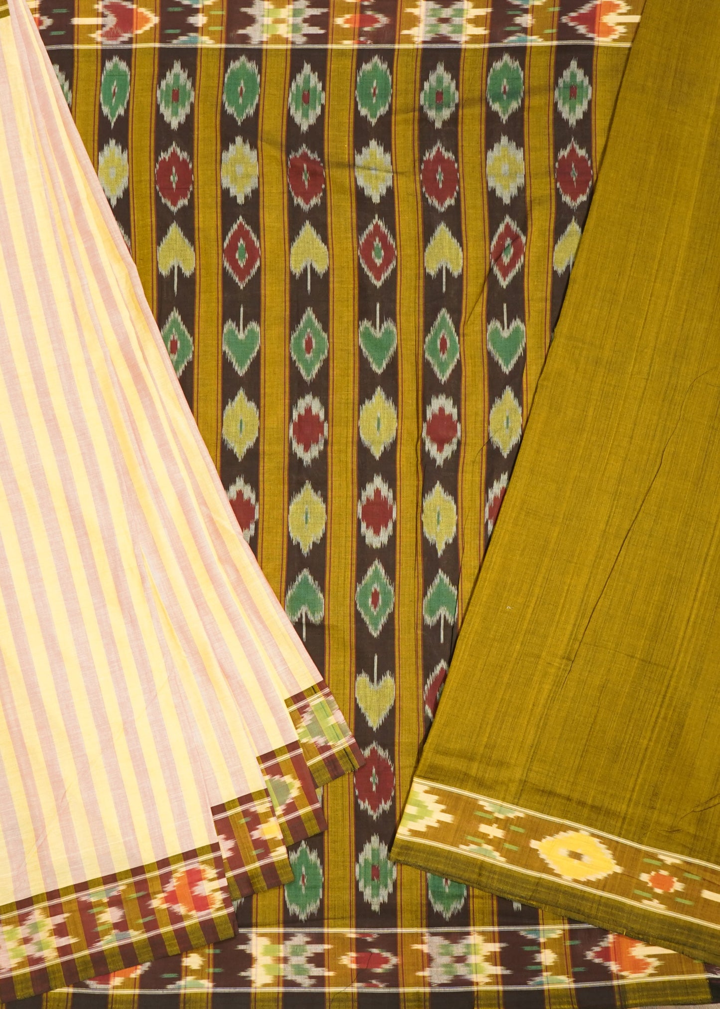 Cream Pochampally Weft Ikkat Pure Cotton Handloom Saree