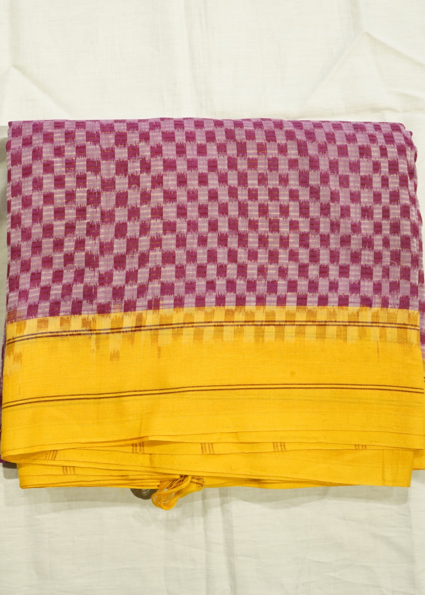 Pink Pochampally Ikkat Missing Checks Pure Cotton Handloom Saree