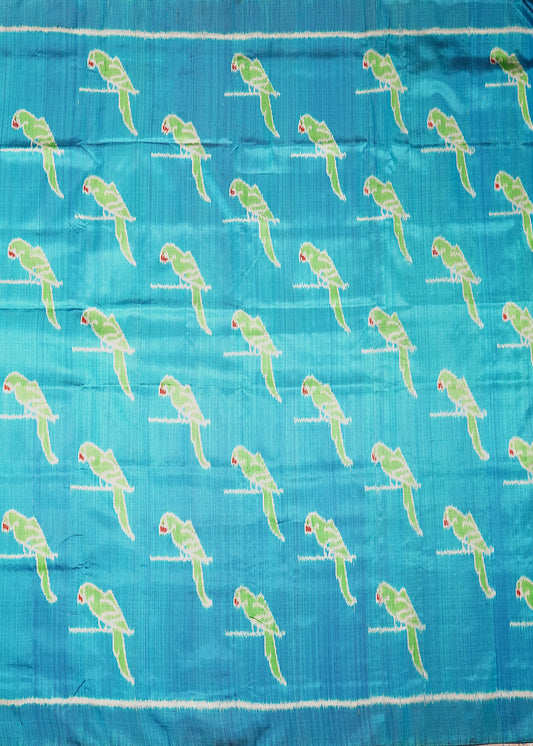 Rama Blue Orissa Ikkat Parrots Design Pure Silk Handloom Saree