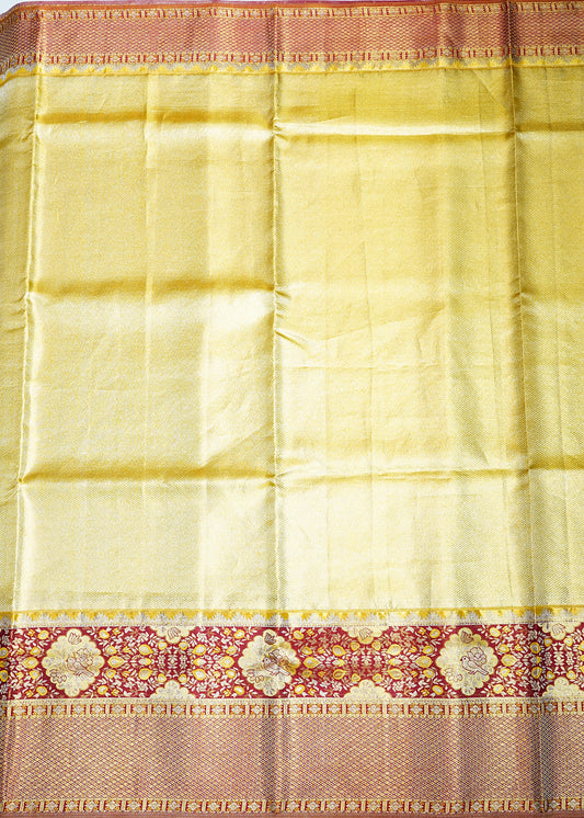 Yellow Gold Kanchi All Over Zari Tissue Pure Silk Handloom Saree