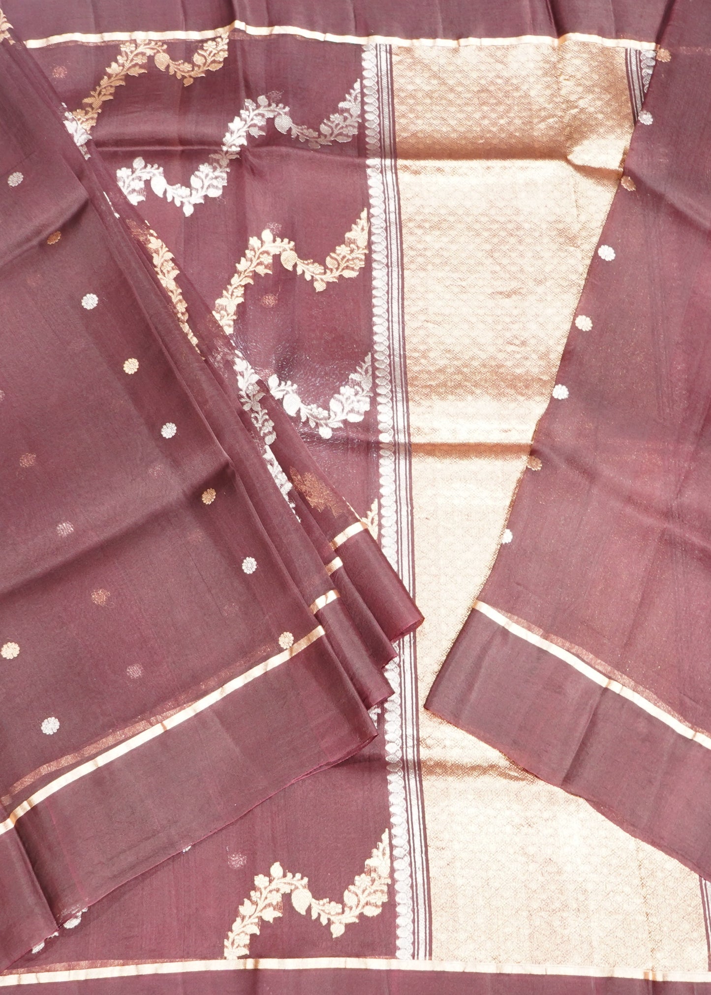Coffee Brown Banaras Jaal Kora Pure Silk Handloom Saree