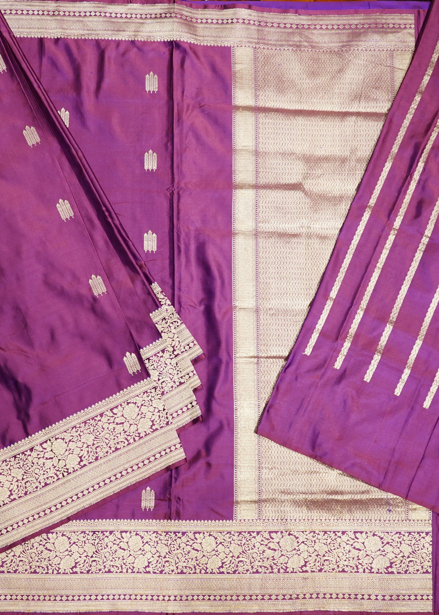 Dark Wine Banaras Zari Buti Mashru Pure Silk Saree