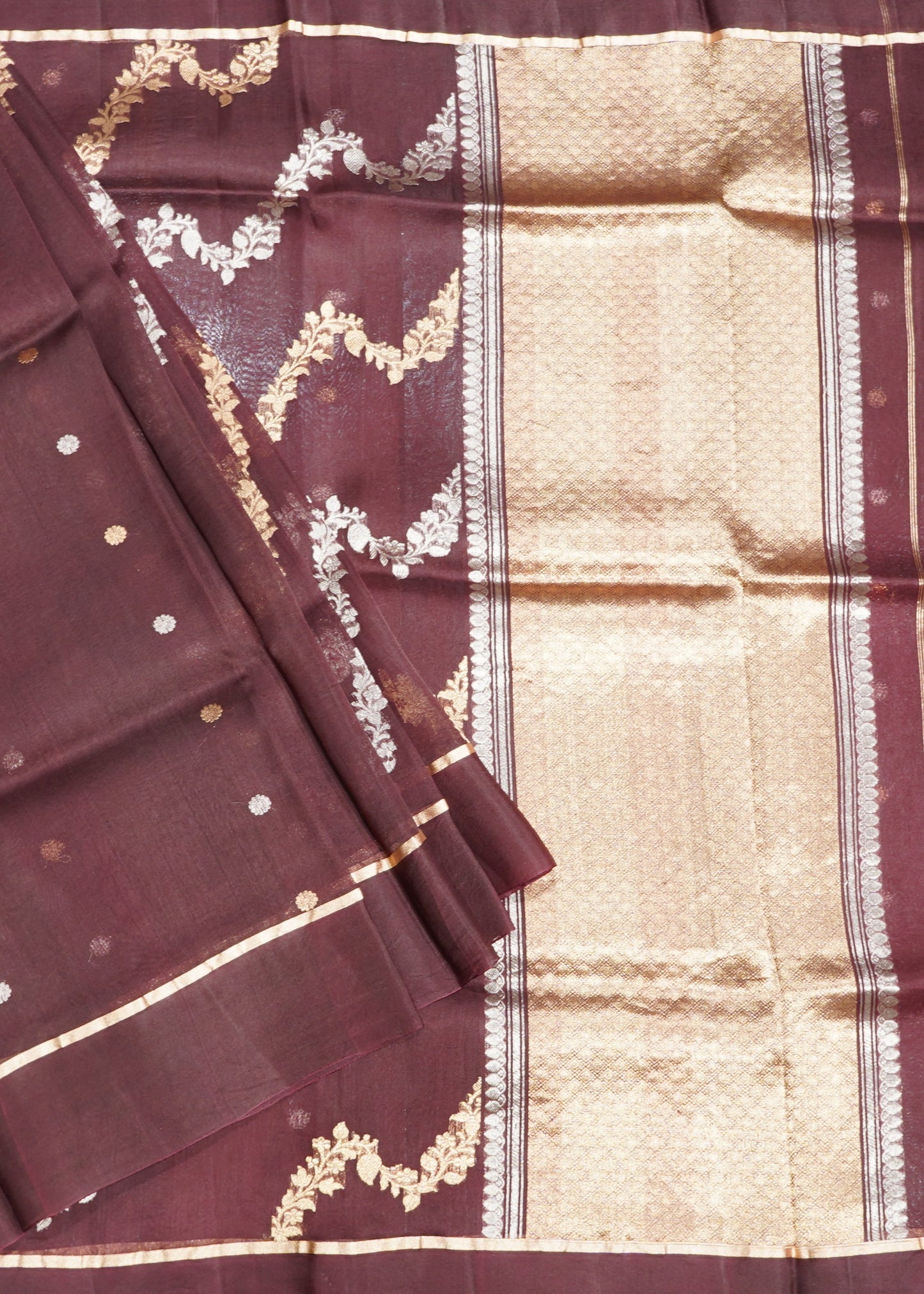 Coffee Brown Banaras Jaal Kora Pure Silk Handloom Saree