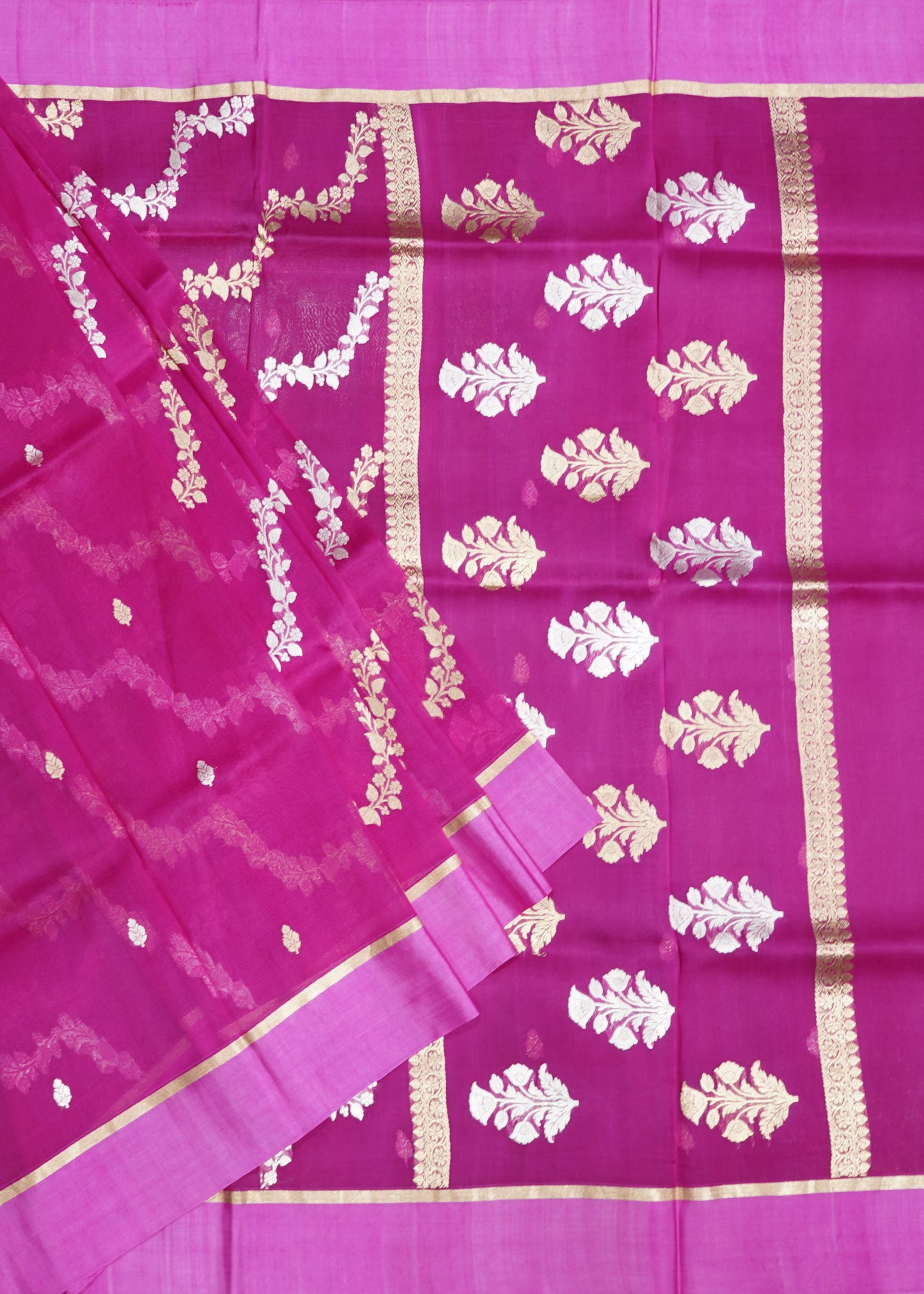 Pink Banaras Jaal Kora Pure Silk Handloom Saree