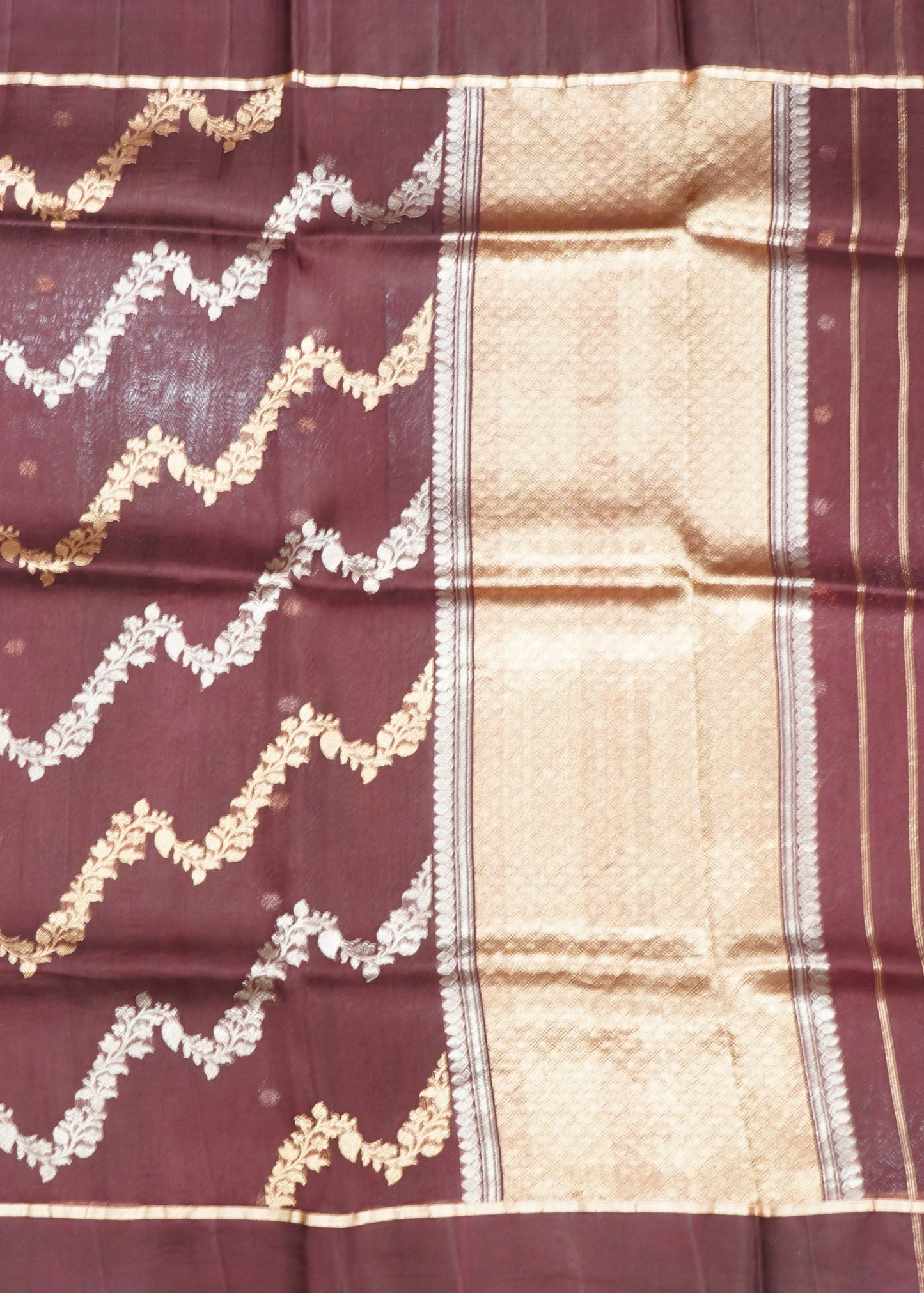 Coffee Brown Banaras Jaal Kora Pure Silk Handloom Saree