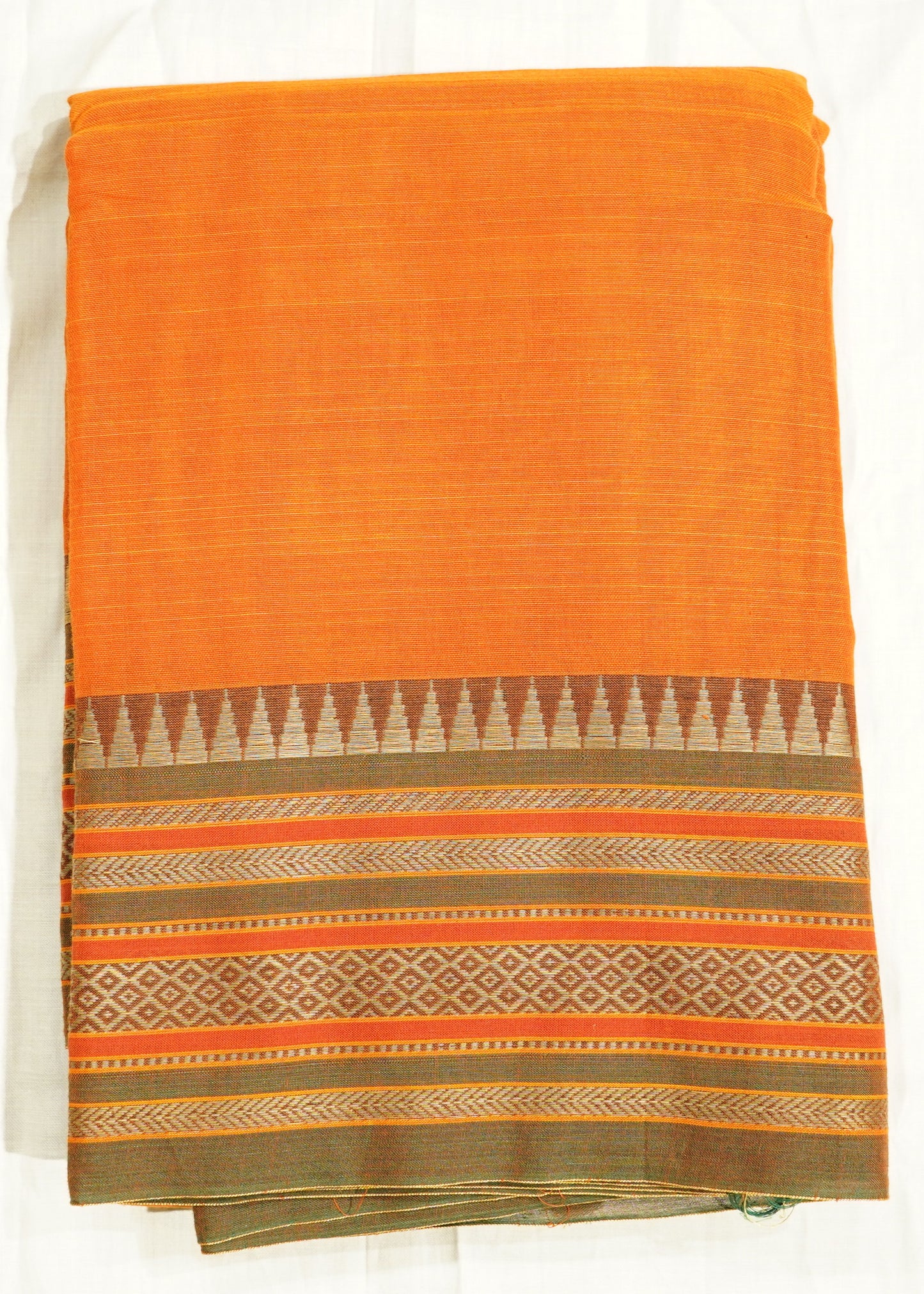 Orange Narayanpet Pure Cotton Handloom Saree