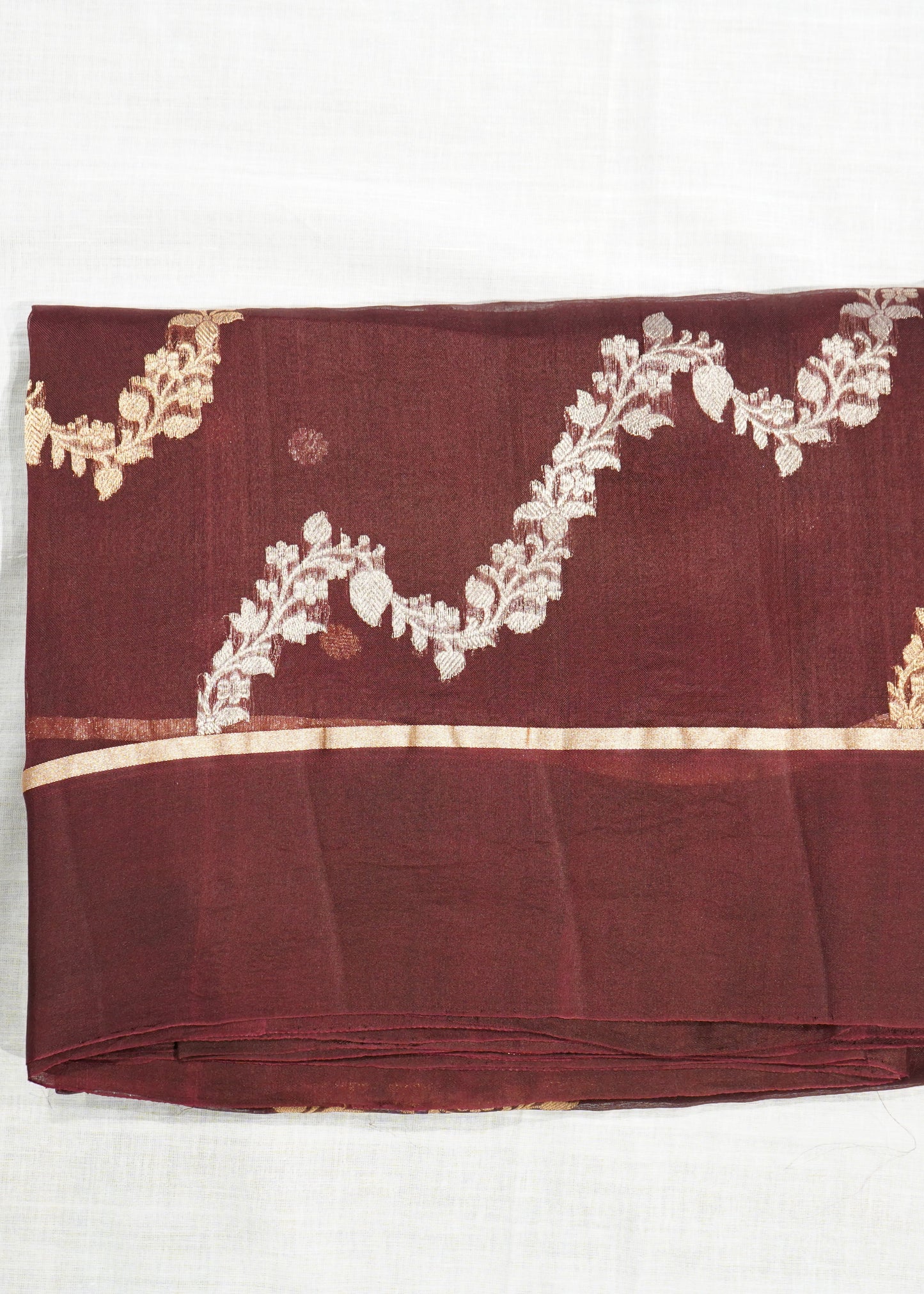 Coffee Brown Banaras Jaal Kora Pure Silk Handloom Saree