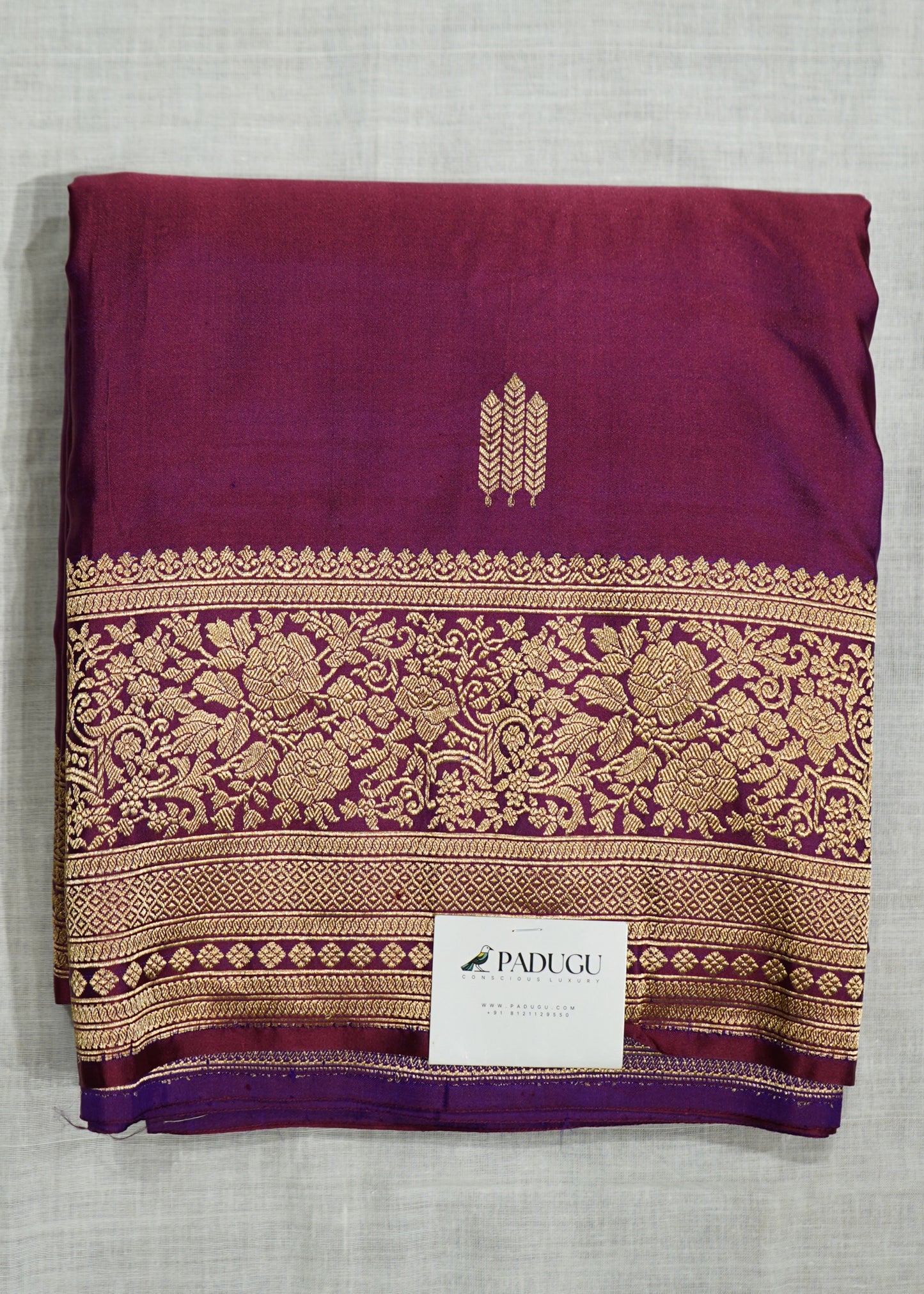 Dark Wine Banaras Zari Buti Mashru Pure Silk Saree
