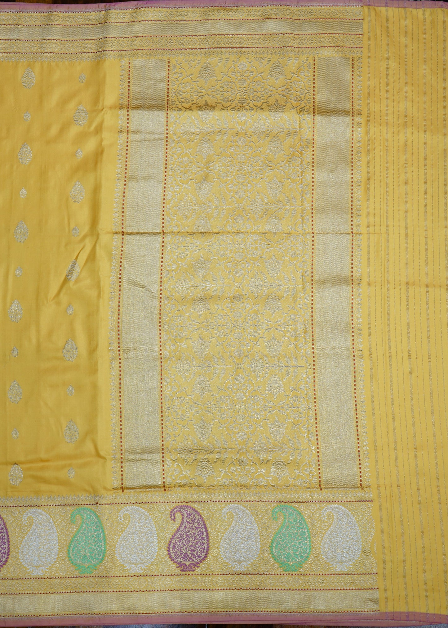 Yellow Banaras Ikatara Katan Pure Silk Saree